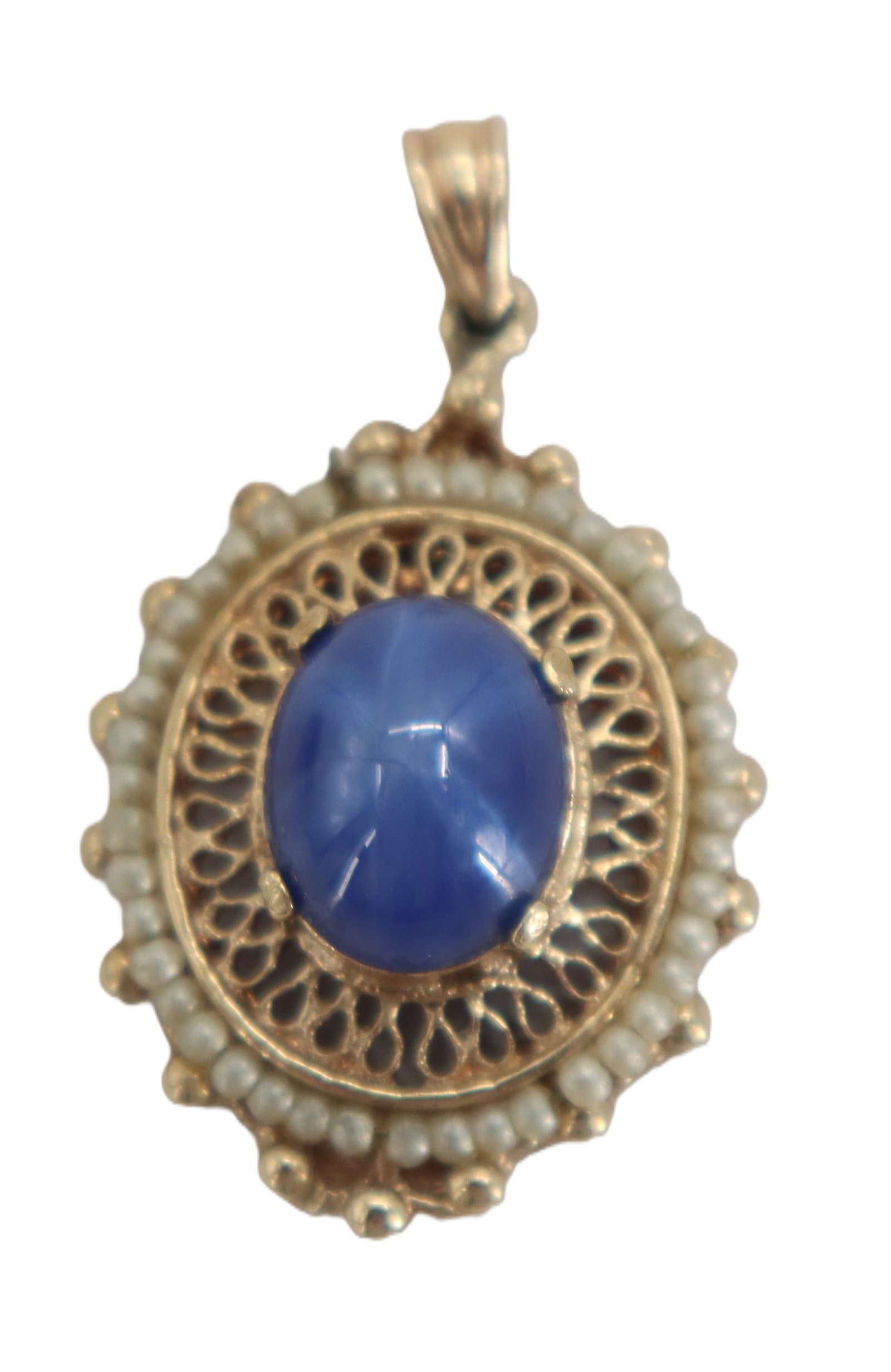 10k Gold, Seed Pearl, and Star Sapphire Pendant - Gross 4.3 g. (1 of 10)