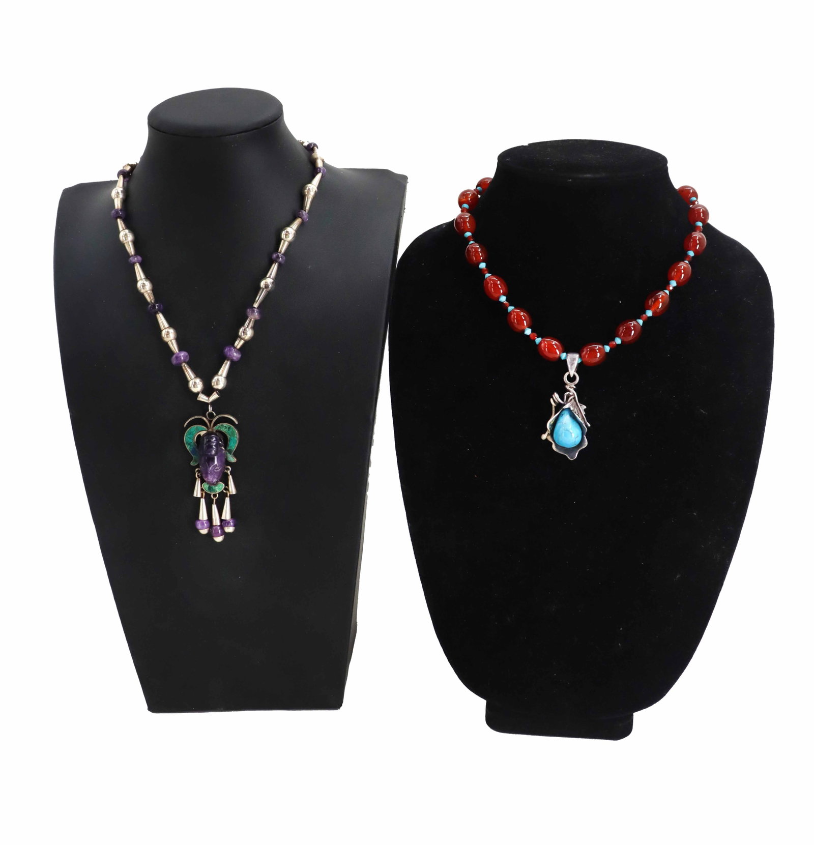 (2) Sterling Silver and Precious Stone Necklaces - Gross 3.490 ozt. (1 of 15)