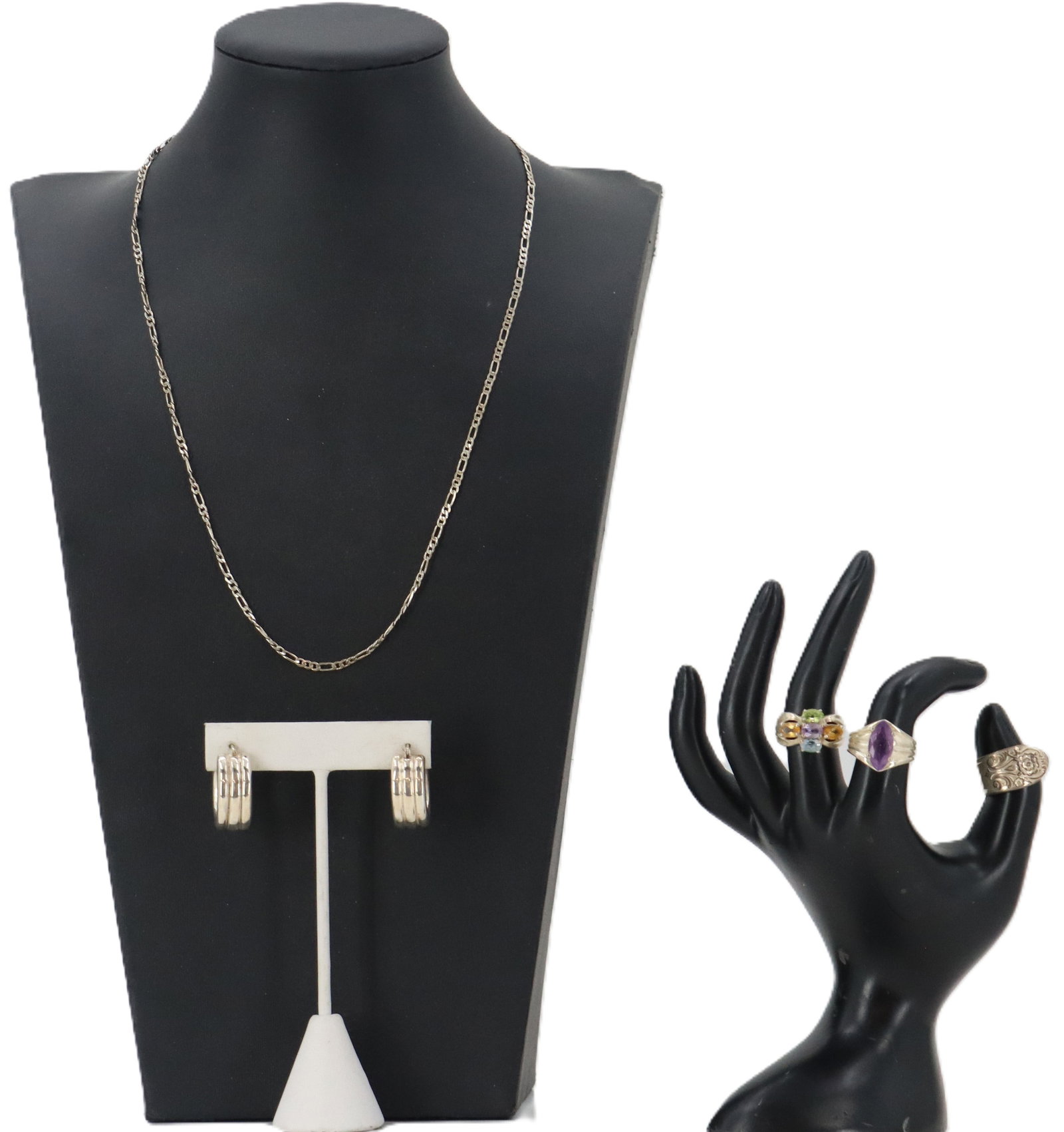 Group of (5) Sterling Silver Jewelry - Necklace, Earrings, Rings - Gross 0.970 ozt. (1 of 20)