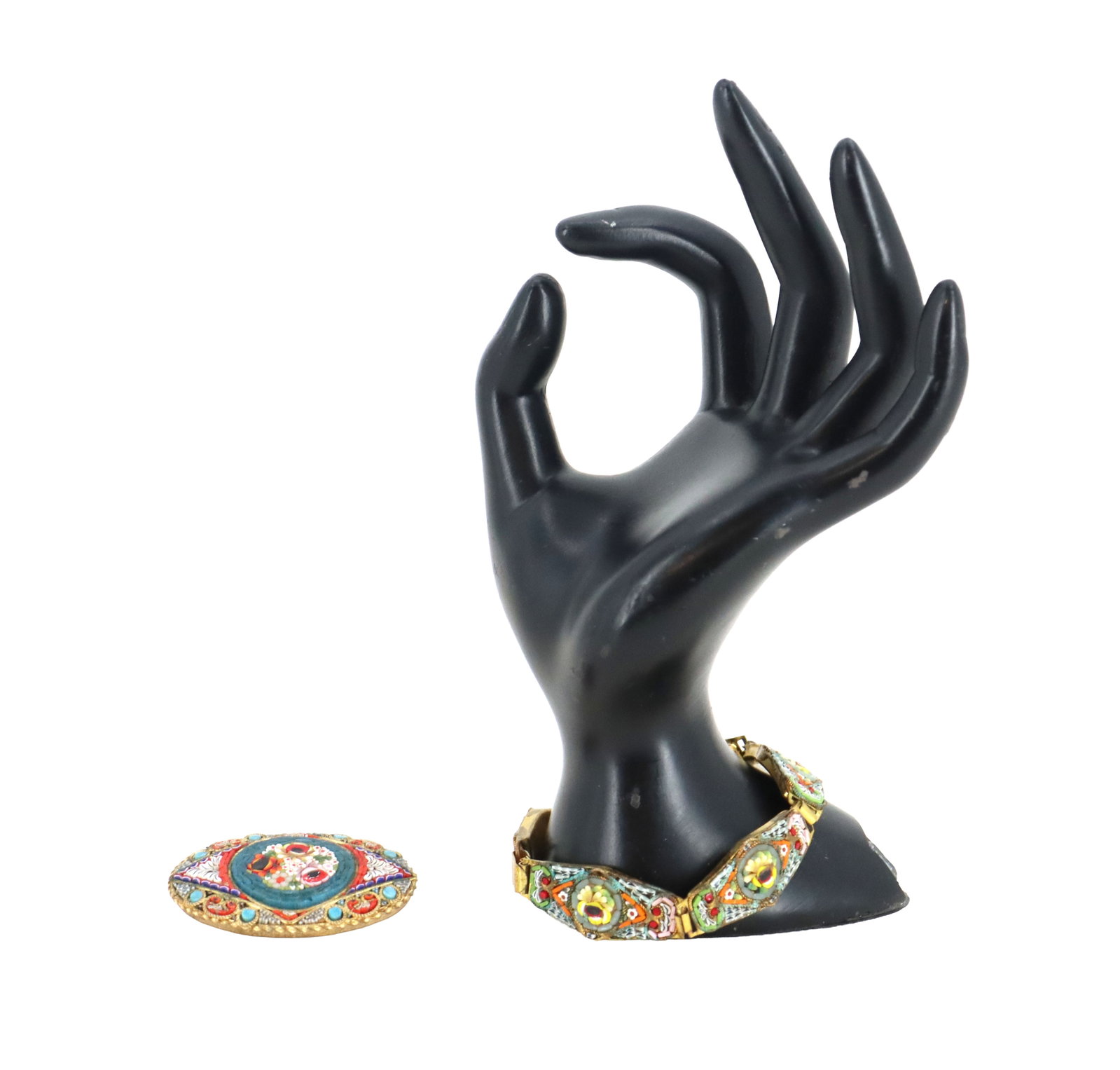 (2) Italian Micro-Mosaic Jewelry - Bangle Bracelet and Brooch Pin: (2) Italian Micro-Mosaic Jewelry - Bangle Bracelet and Brooch Pin. Lot comprised of an intricate Italian micro-mosaic bracelet and a matching oval brooch, both showcasing vibrant floral patterns set i
