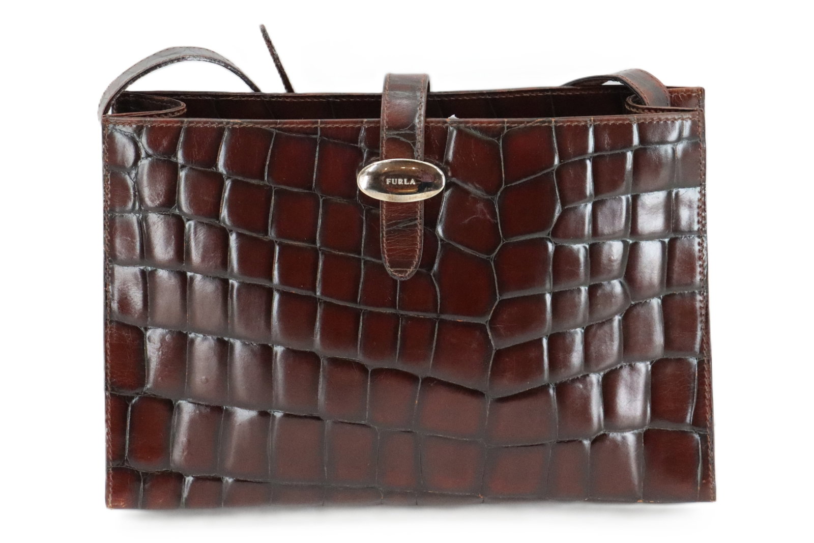 Italian Furla Espresso Brown Crocodile Leather Embossed Shoulder Bag (1 of 18)