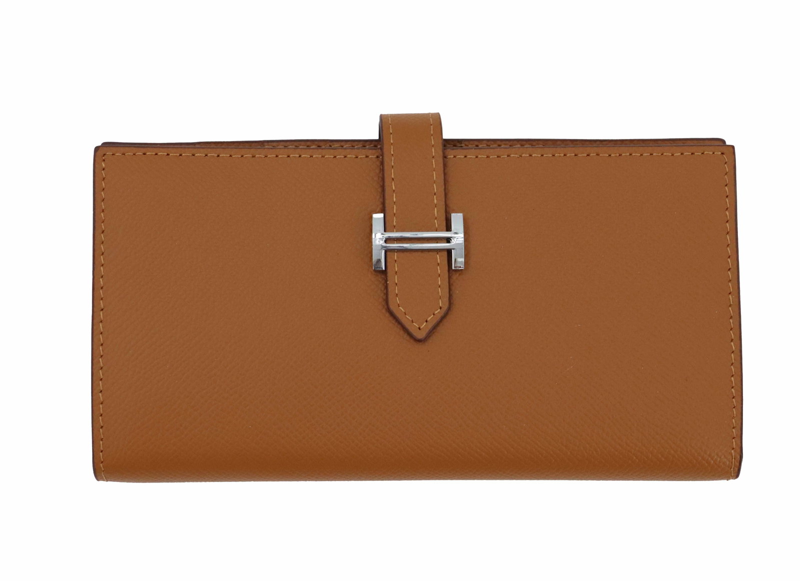 Hermes Bearn Classique Gusset Epsom Calfskin Leather Wallet with Original Packaging: Hermès Bearn Classique Gusset Epsom Calfskin Leather Wallet with Original Packaging. Marked within, gold thread stitching, classic metal accents. Comes with protective herringbone pattern cloth
