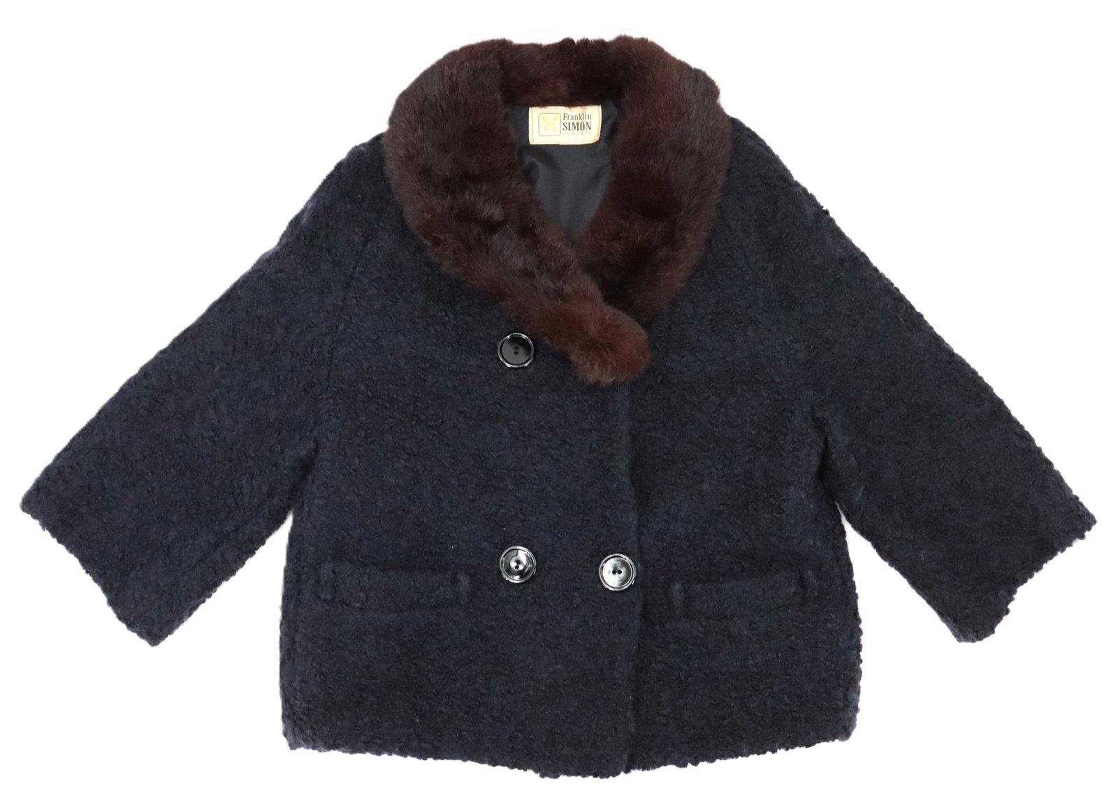 Vintage Franklin Simon Women's Curly Lambswool Coat with Mink Fur Collar (1 of 12)