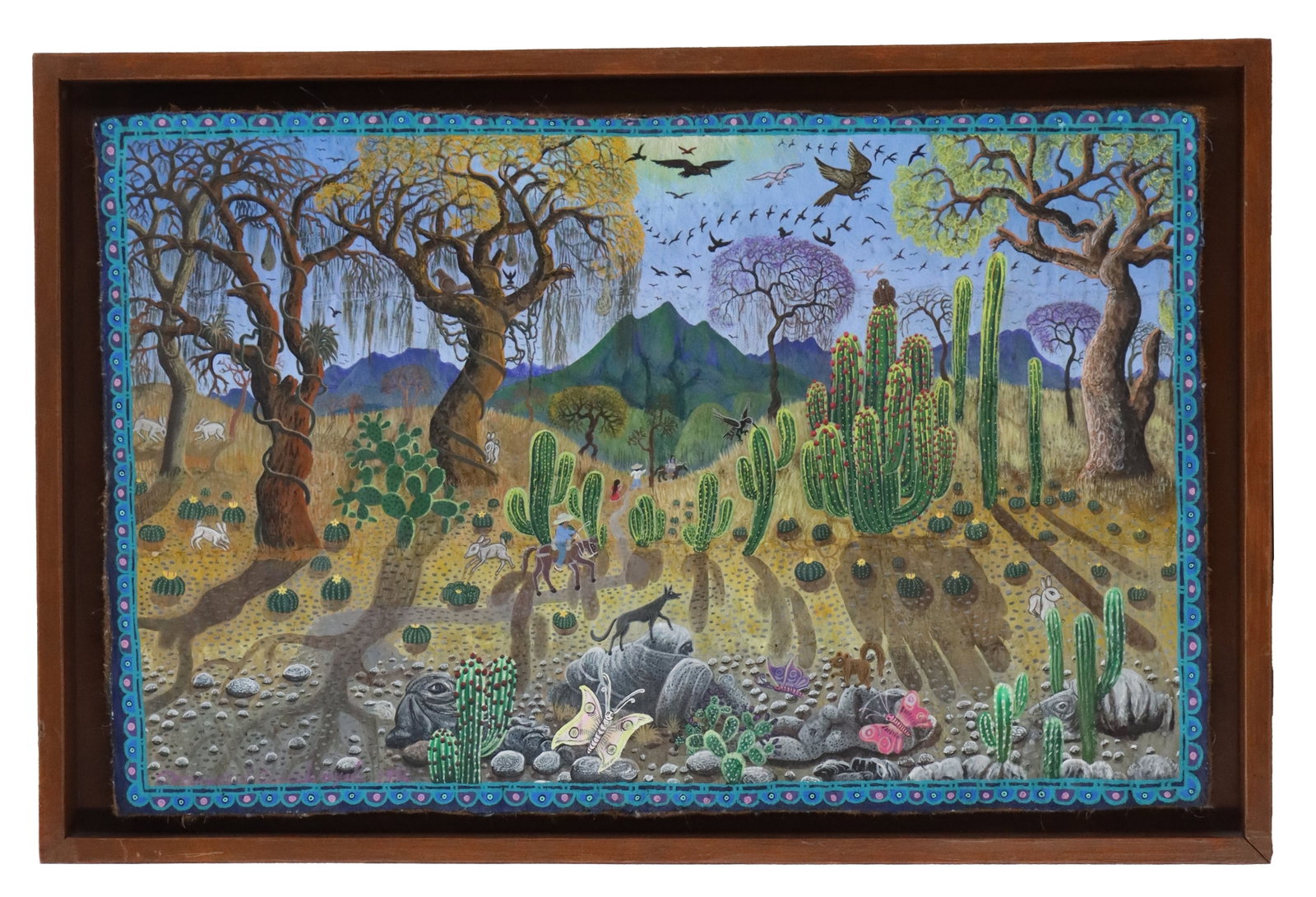 Marcial Ayala (21st Century) Mexican, Arcylic on Cocoanut Fiber Folk Art Landscape (1 of 13)