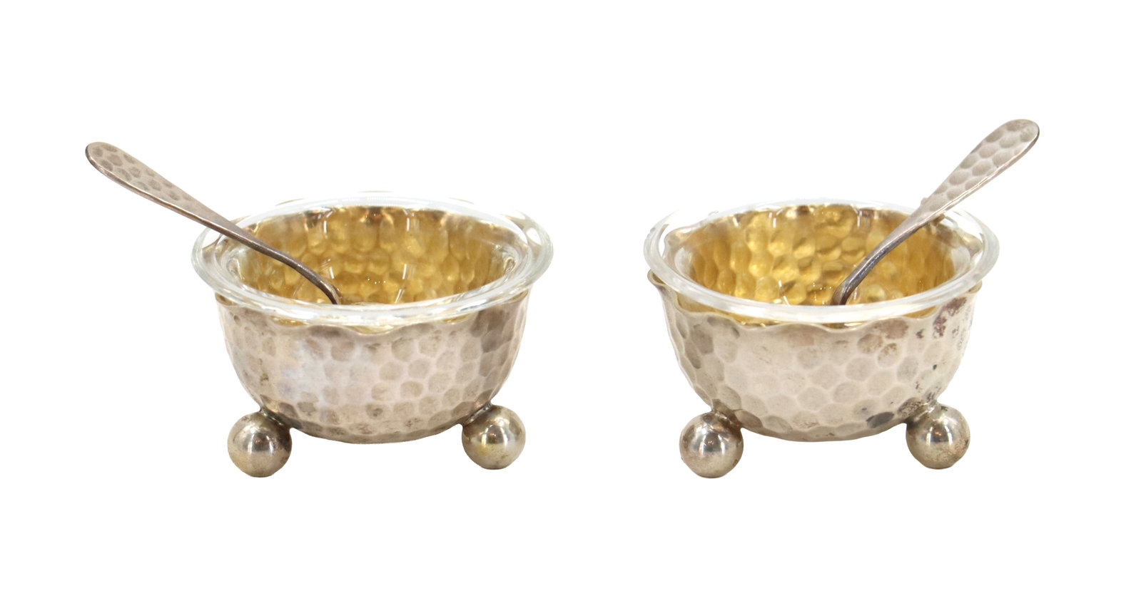 (2) German Hand Hammered 800 Silver Salt Cellars and Spoons - 1.405 ozt. (1 of 20)