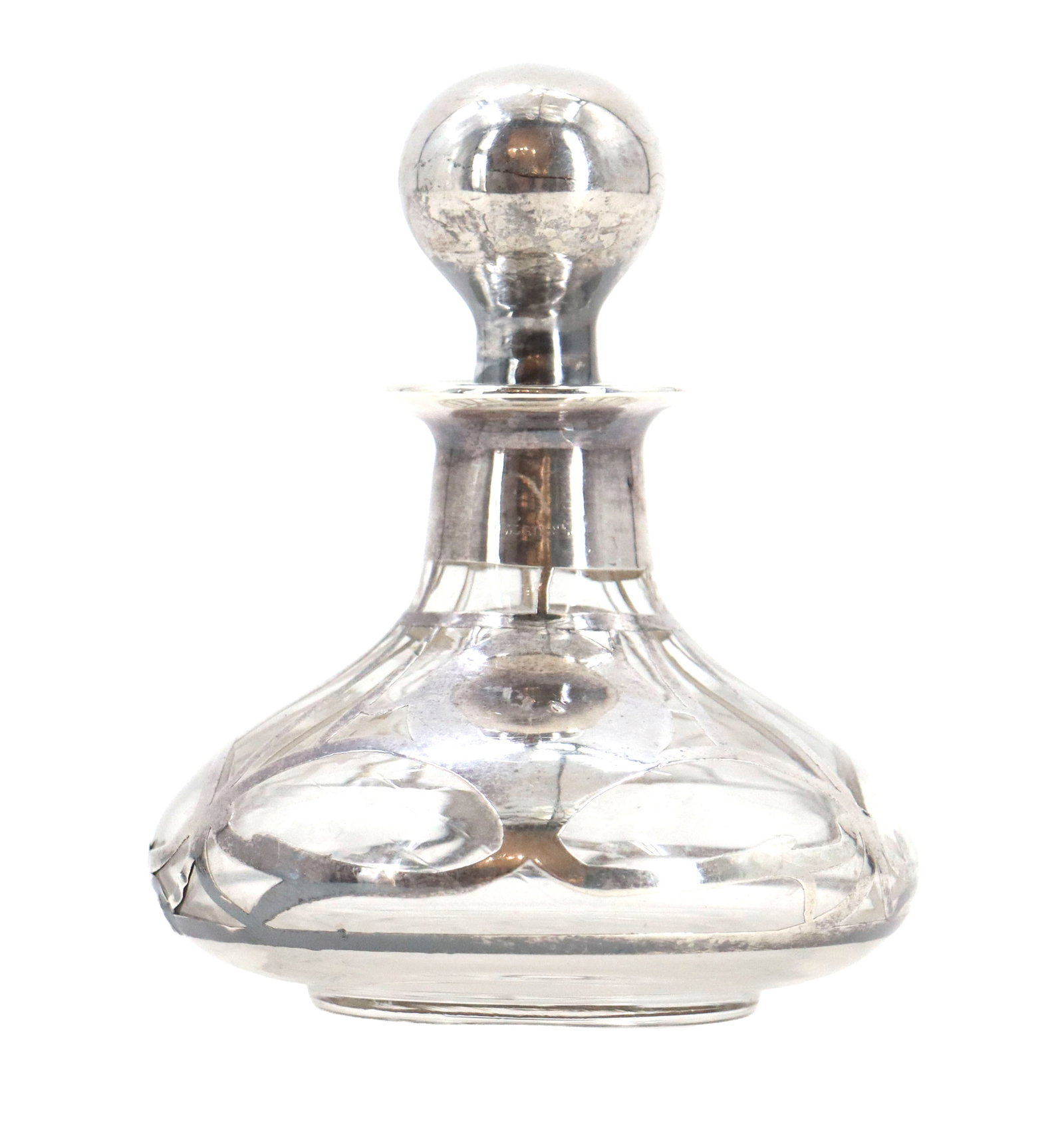 Antique Art Nouveau Sterling Silver Overlay Glass Perfume Bottle (1 of 14)