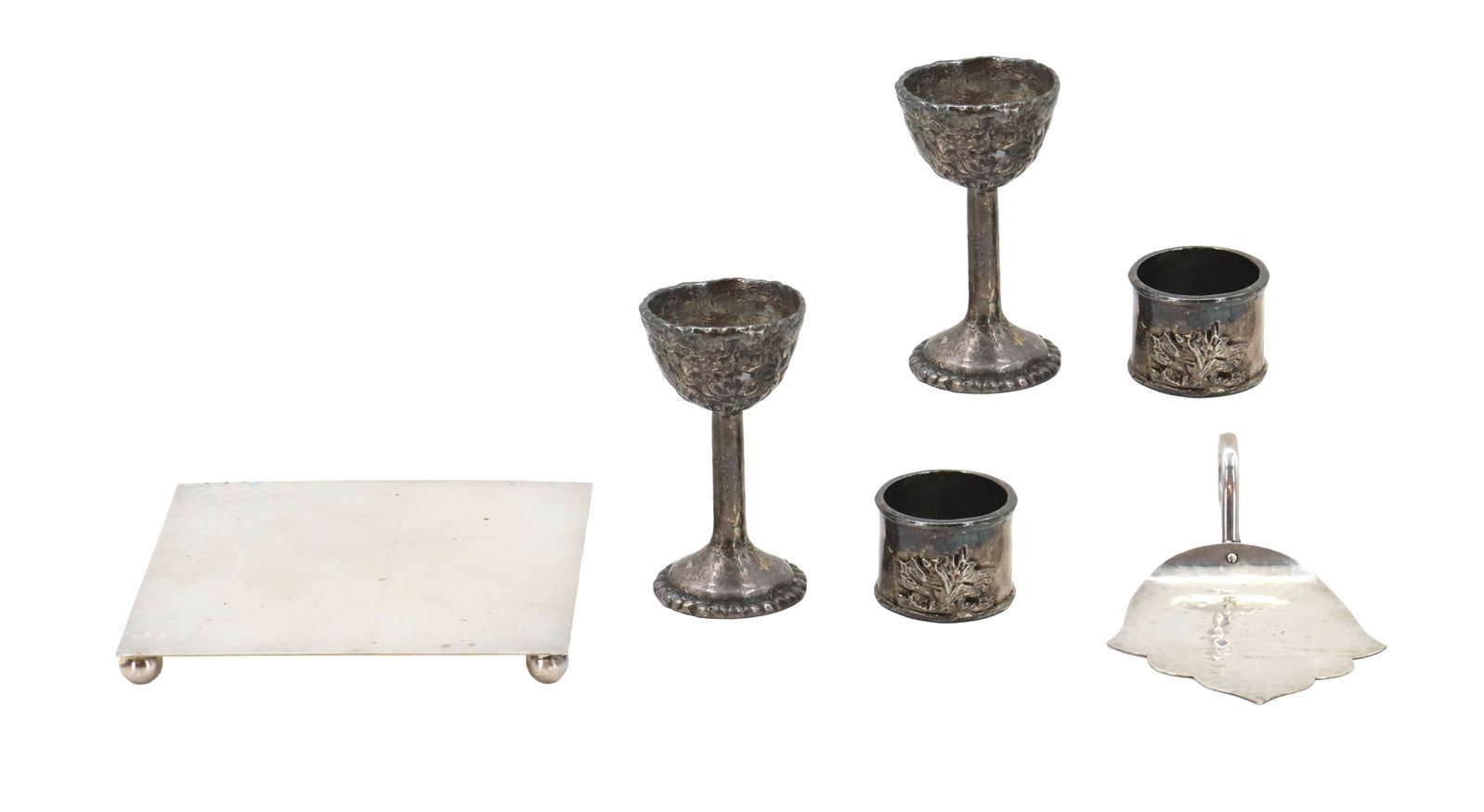 (6) Hand-Hammered Silvered Metal Serving Items (1 of 12)