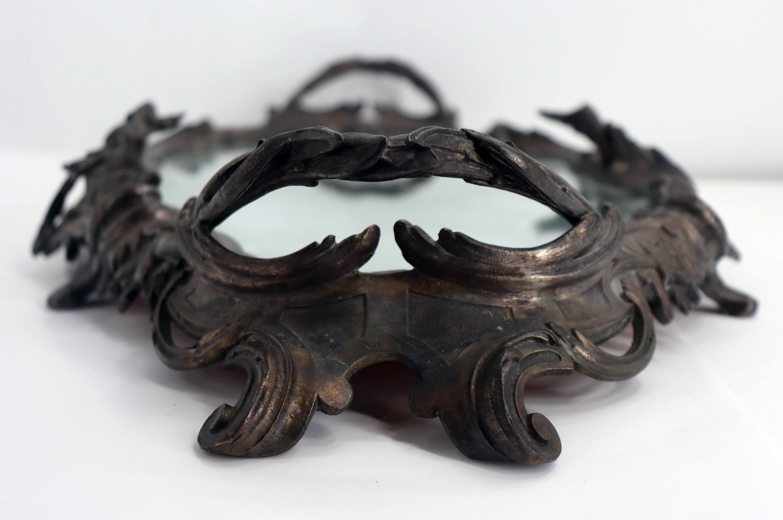 Antique Rococo Mirrored Platter Tray - 12