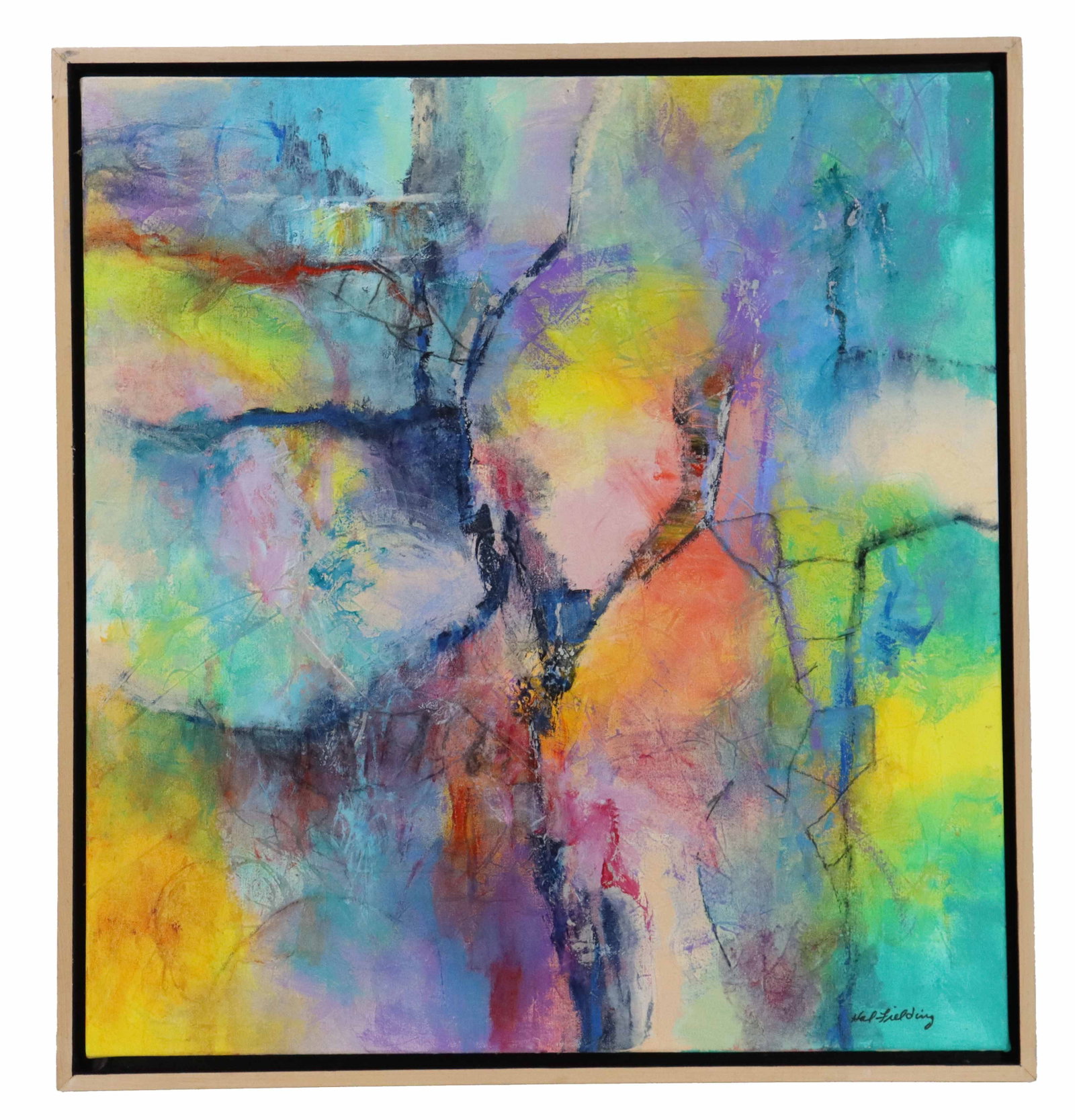 Hal Fielding (1928-2013) American, Acrylic on Canvas Abstract Expressionist "Spring's Veil": Hal Fielding (1928-2013) American, Acrylic on Canvas Abstract Expressionist "Spring's Veil". Abstract expressionist painting with luminous, ethereal composition of soft washes in