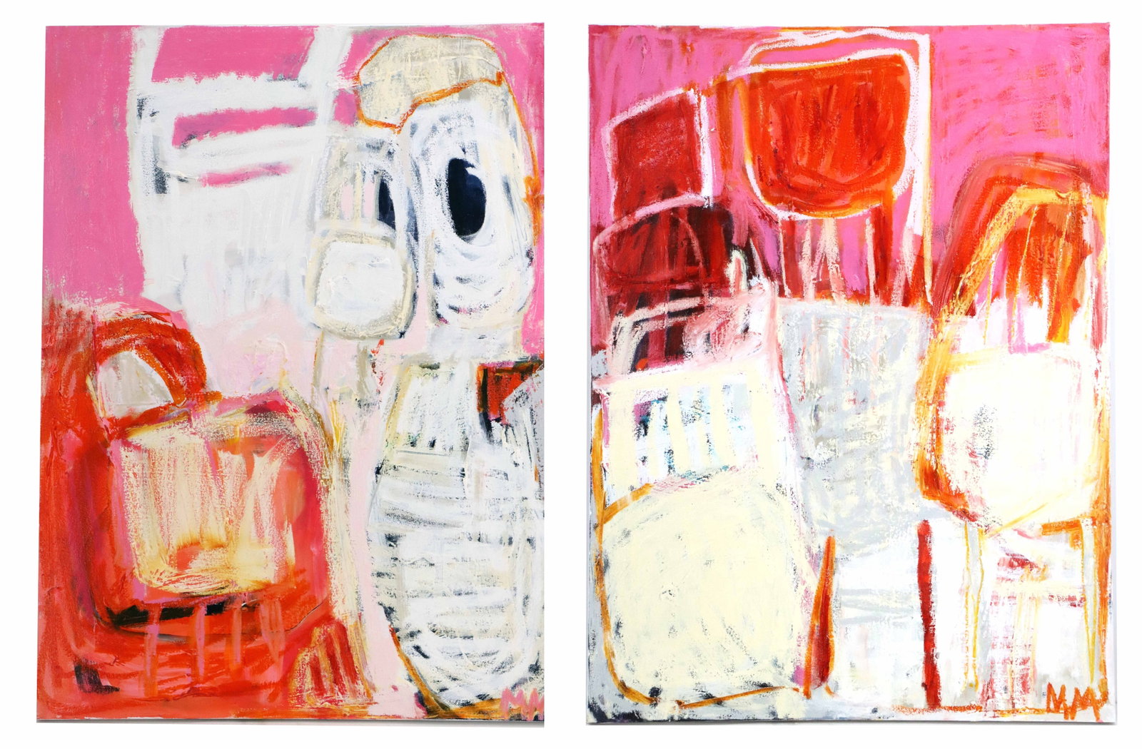 Mary Murdoch (20th/21st Century) Canadian, Mixed Media Abstract Diptych "Chairs" (1 of 19)