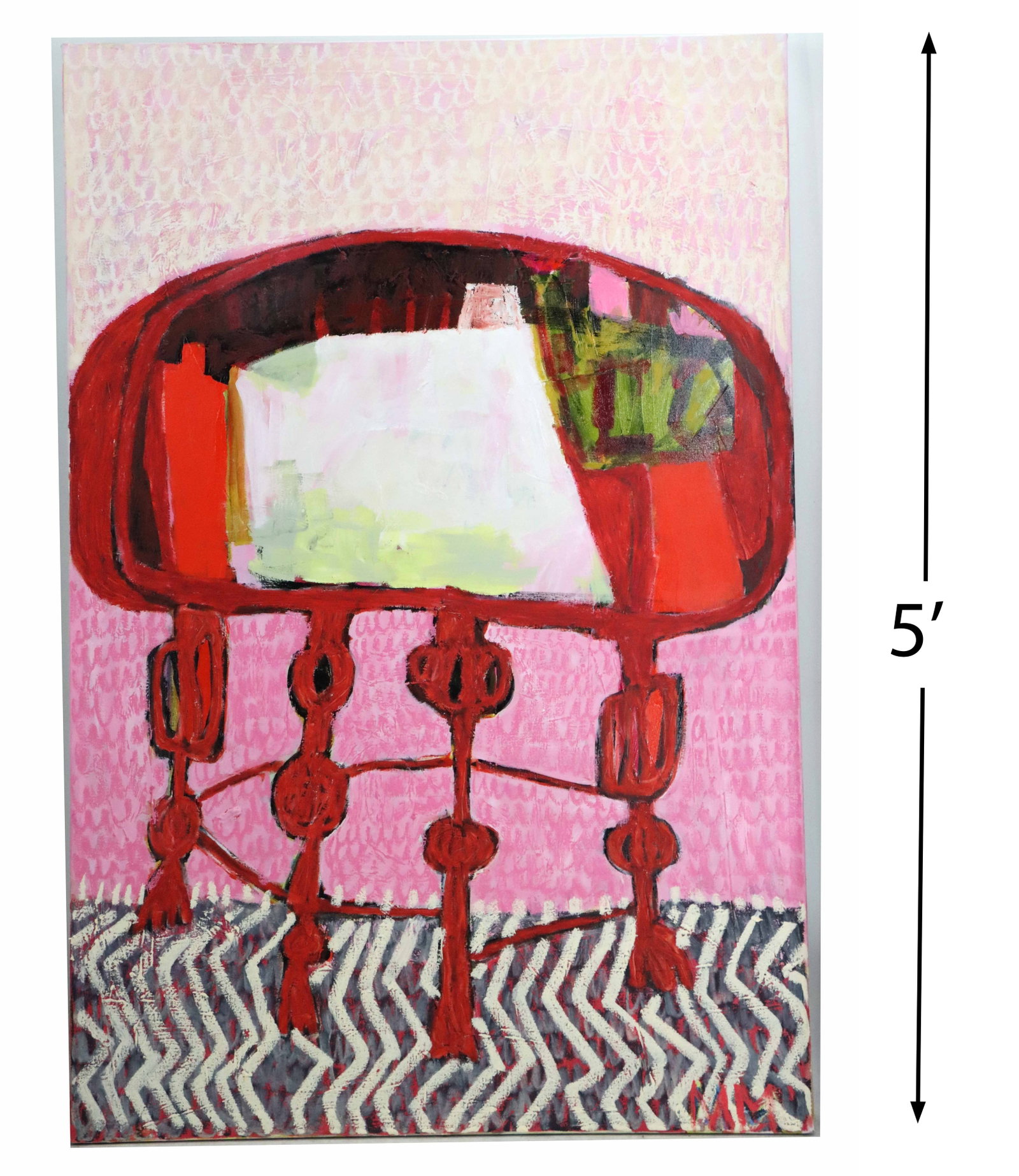 Mary Murdoch (20th/21st Century) Canadian, "The Party" Tall Mixed Media on Canvas: Mary Murdoch (20th/21st Century) Canadian, "The Party" Tall Mixed Media on Canvas. Unframed. Oil stick and acrylic create the image of a well-stocked Mid Century Modern liquor cabi