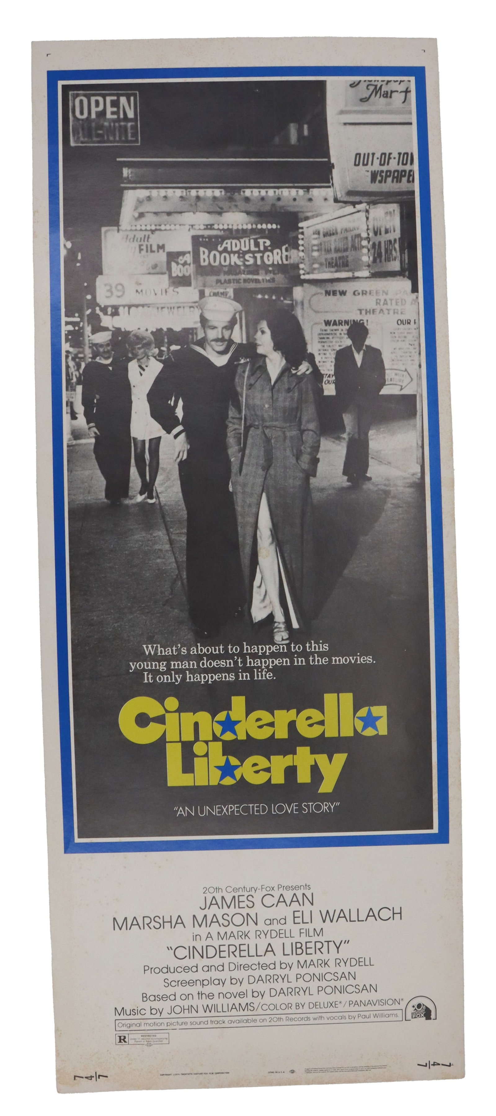James Caan /Cinderella Liberty Movie Poster insert: Cinderella Liberty is a 1973 American drama film that tells the story of a sailor who falls in love with a prostitute and becomes a surrogate father for her mixed-race son, starring James Caan,