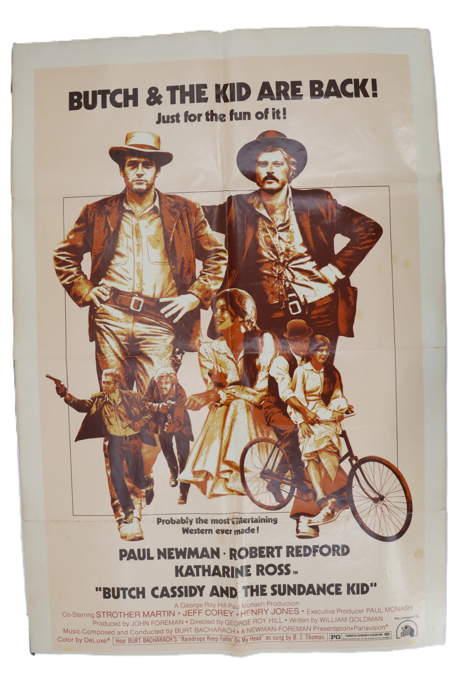 Large 1974 Rerelease "Butch Cassidyand the Sundance Kid" Film Poster: Large 1974 Rerelease "Butch Cassidyand the Sundance Kid" Film Poster. This variant of the poster was created for the rerelease 5 years after the film originally came out, capitalizing on the