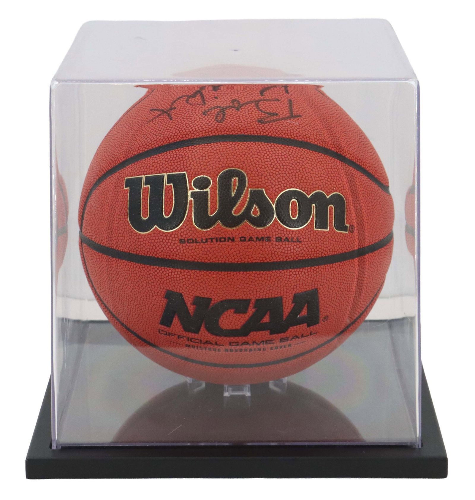Bobby Knight Signed Basketball: Bobby Knight Signed Basketball. Autographed Wilson NCAA "Solution" official game basketball, displayed within a clear protective case. Size: 11 1/2 x 11 1/2 x 11 in. Bob