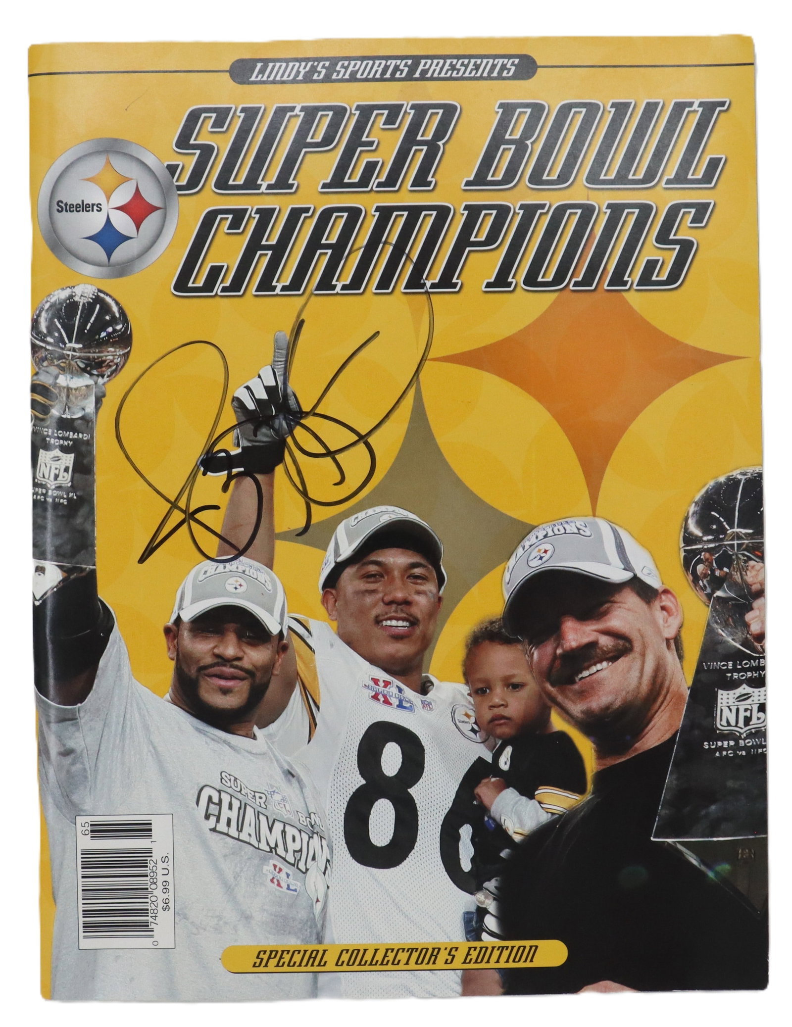 2005 Lindy's Sports Magazine Special Collector's Edition Signed by Jerome Bettis: 2005 Lindy's Sports Magazine Special Collector's Edition Signed by Jerome Bettis. Featuring the Pittsburgh Steelers as Super Bowl XL champions. Signed in ink on the front cover. 