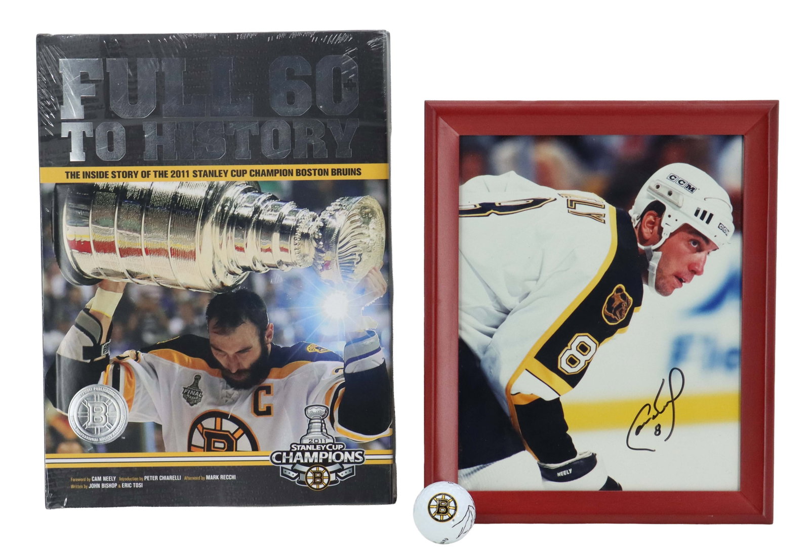 "Full 60 to History: The Inside Story of the 2011 Stanley Cup Champion Boston Bruins" and: "Full 60 to History: The Inside Story of the 2011 Stanley Cup Champion Boston Bruins" and Autographed Photo of Cam Nealy. Book Size: 13 x 9 1/2 in. The Boston Bruins are a