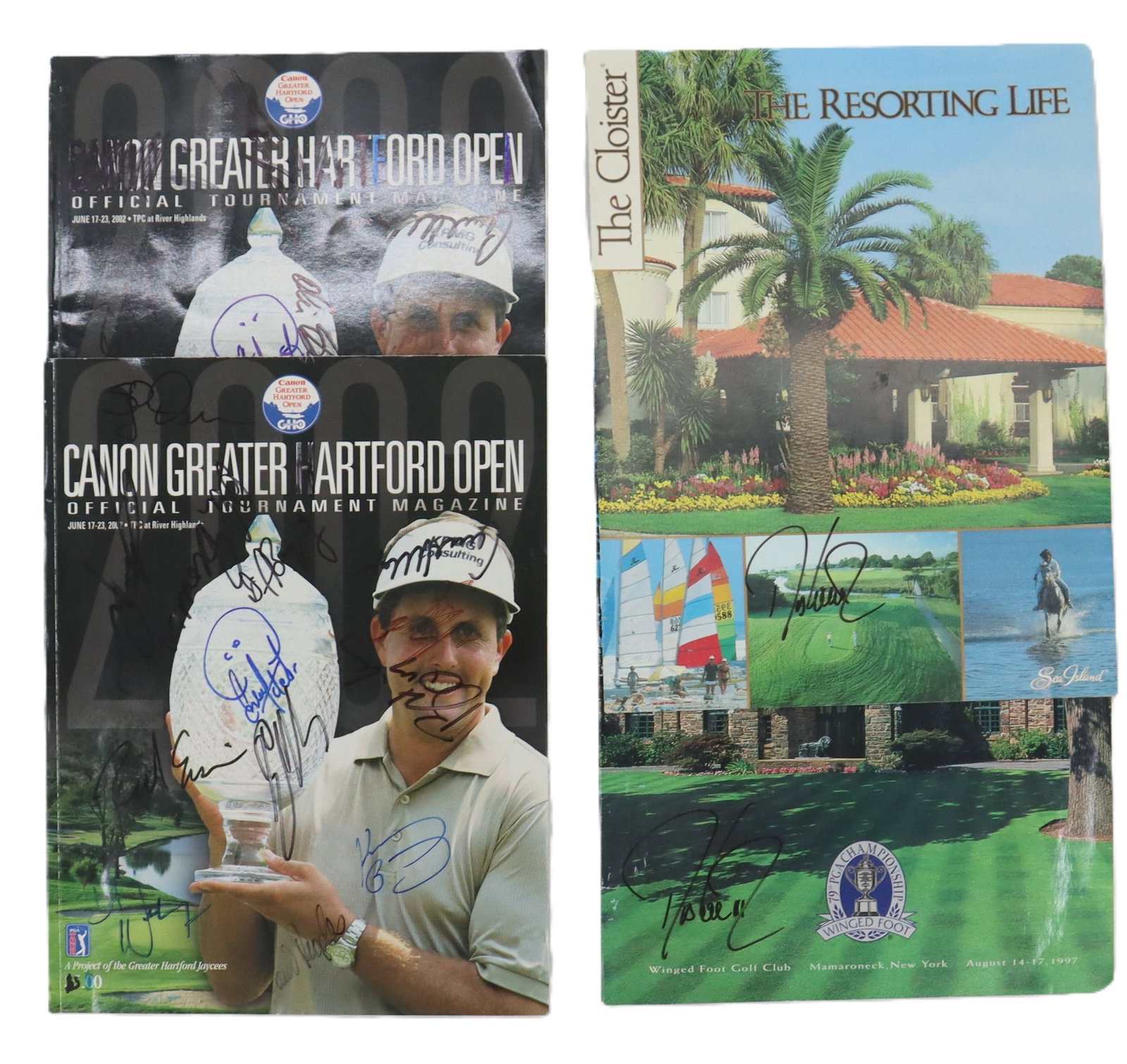 Vintage Signed Golf Tournament Program Lot - 1997 PGA & 2002 Hartford Open: Vintage Signed Golf Tournament Program Lot - 1997 PGA & 2002 Hartford Open. This lot features two signed copies of the 2002 Canon Greater Hartford Open official tournament magazine, both