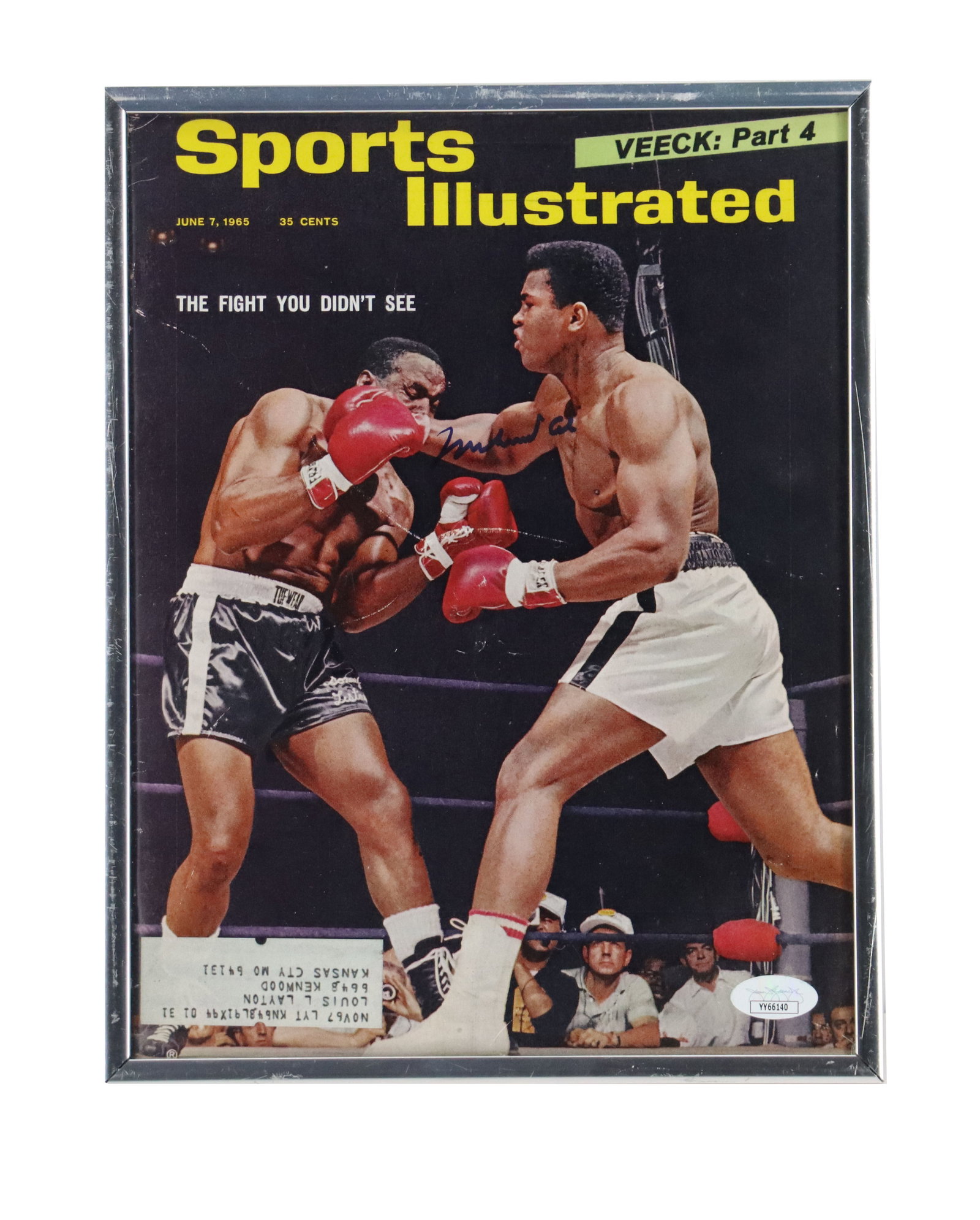 June 7, 1965 Sports Illustrated Signed by Muhammad Ali: June 7, 1965 Sports Illustrated Signed by Muhammad Ali. Sports Illustrated published June 7, 1965, with cover image depicting the famous "Phantom Punch" moment, where Ali knocked down Sonny