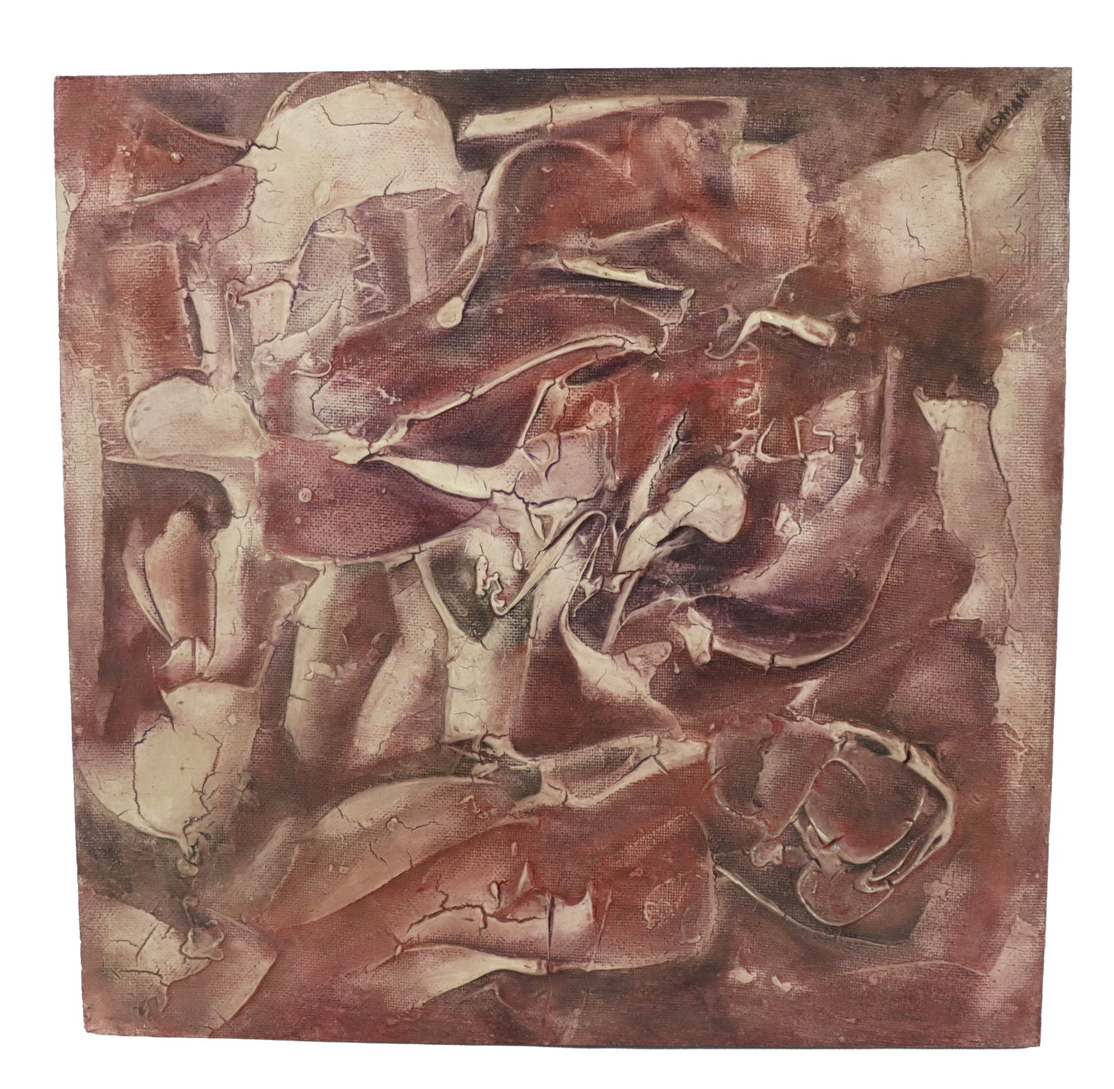 Walter Feldman (1925-2017) American, Abstract Oil on Maisonite: Walter Feldman (1925-2017) American, Abstract Oil on Maisonite. Signed upper right corner. Walter Feldman was born in 1925 in Lynn Massachusetts.He was an American painter, printmaker, mosaicist, educ