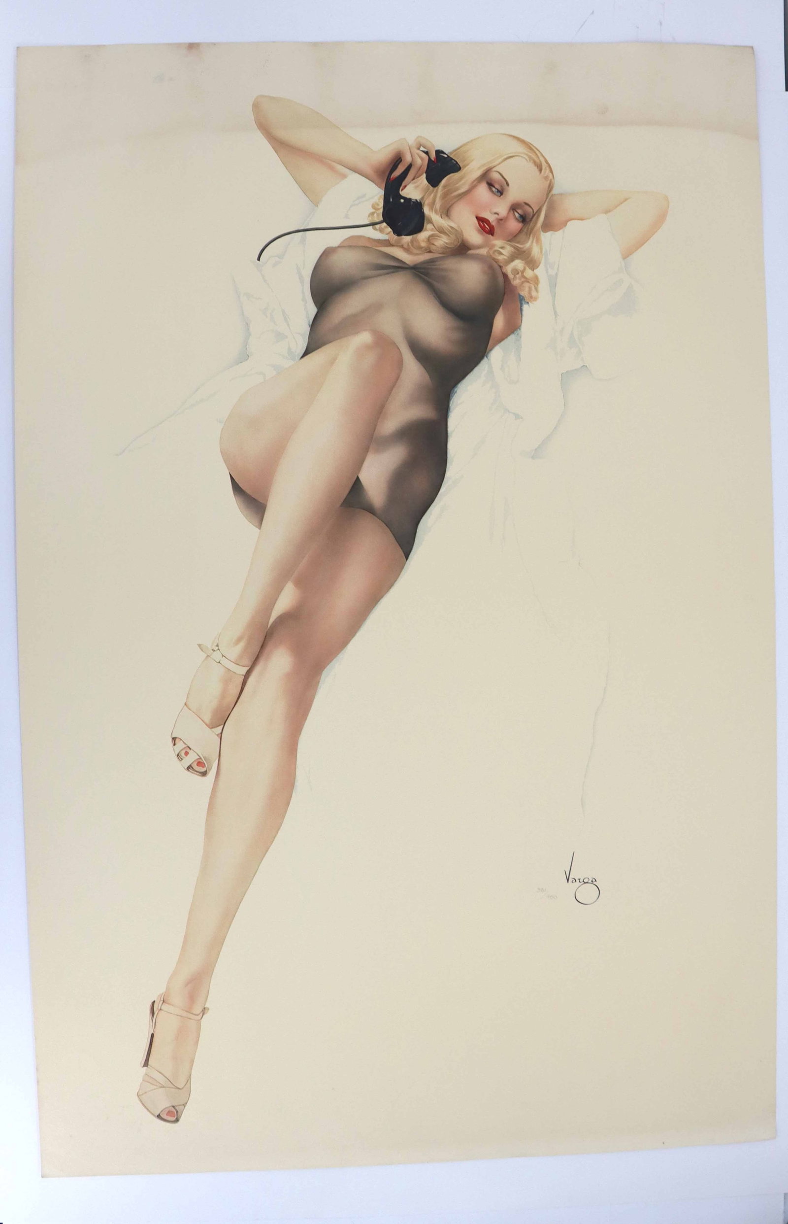 ??????Alberto Vargas (1896-1982) American, Numbered Lithograph Pin-Up: Alberto Vargas (1896-1982) American, Numbered Lithograph Pin-Up. Titled "First Love". Limited edition lithograph distributed by the Spencer Museum of Arts, printed 1986. Pencil numbered 381/