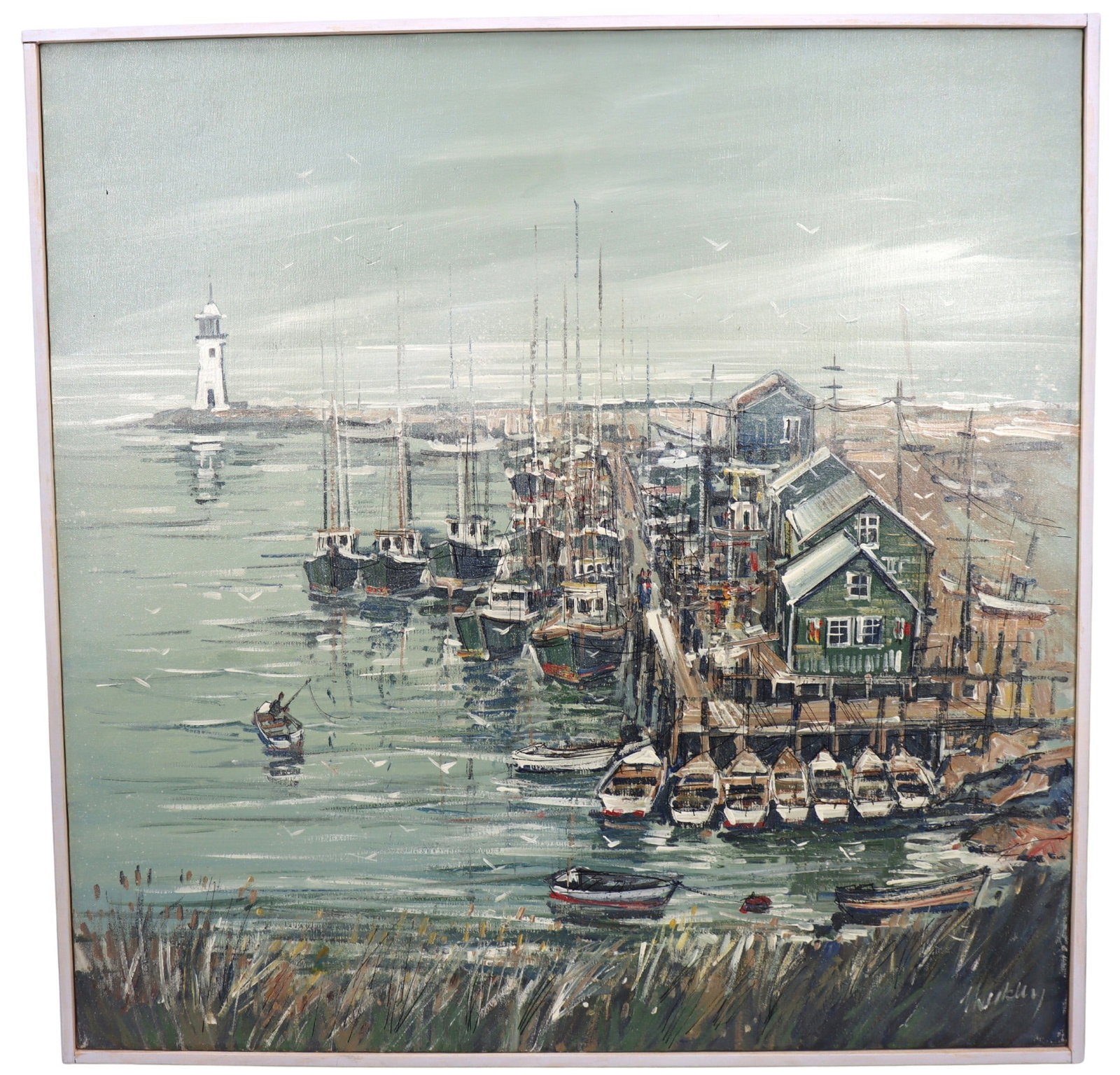 John Checkley (1922-1991) American, California Harbor Scene on Canvas (1 of 12)