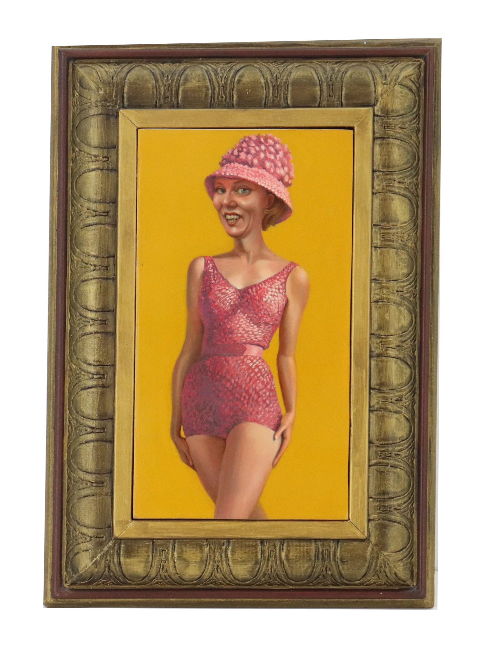 Jennifer Knaus (Born 1963) American, "Pink Bathing Suit" Surrealist Oil on Board (1 of 8)