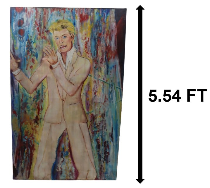 Life Size 1980s Oil Painting of the Legendary Musician and Artist David Bowie: Life Size 1980s Oil Painting of the Legendary Musician and Artist David Bowie. Size: 66 1/2 x 41 1/2 x 1 3/4 in. 