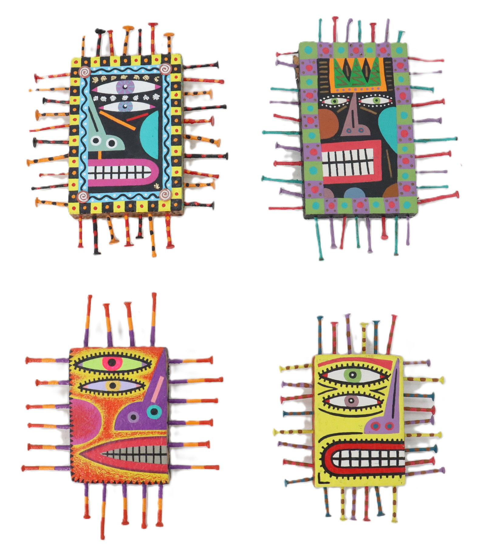 Bill Healy (Born 1960) American, (4) Oil on Board Masks with Nails (1 of 20)