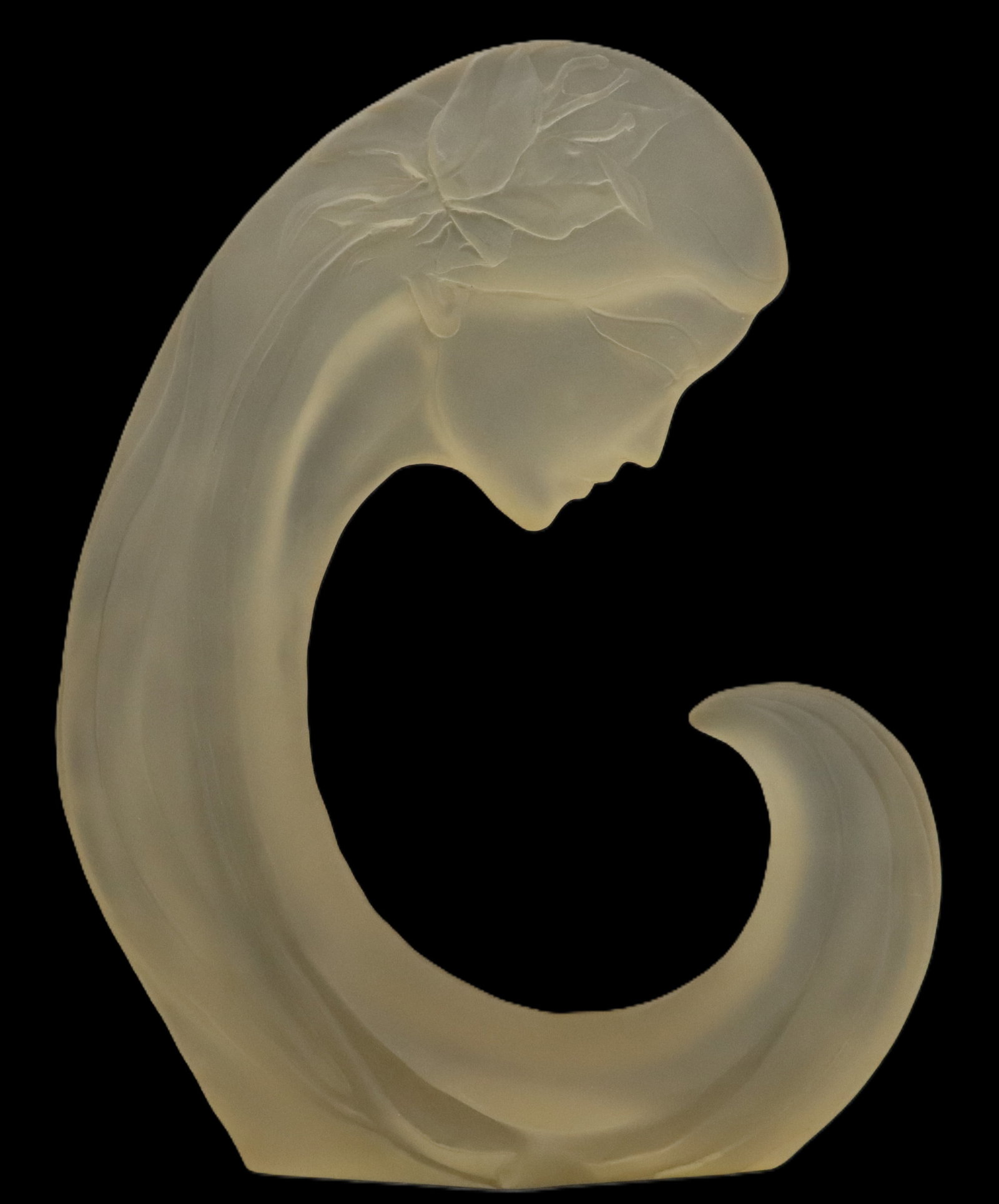 Mirage Frosted Lucite Woman's Face with Flower and Curved Hair Sculpture (1 of 13)