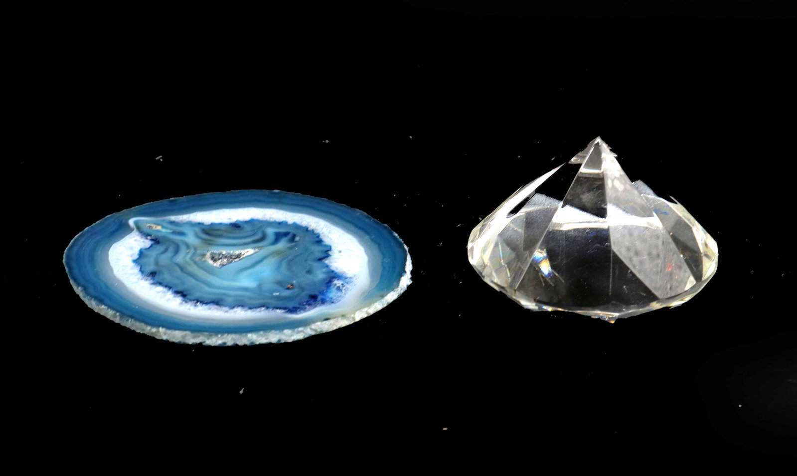 (2) Decorative Desk Items, Diamond Cut Faceted Glass Weight and Sliced Blue Agate Coaster (1 of 13)