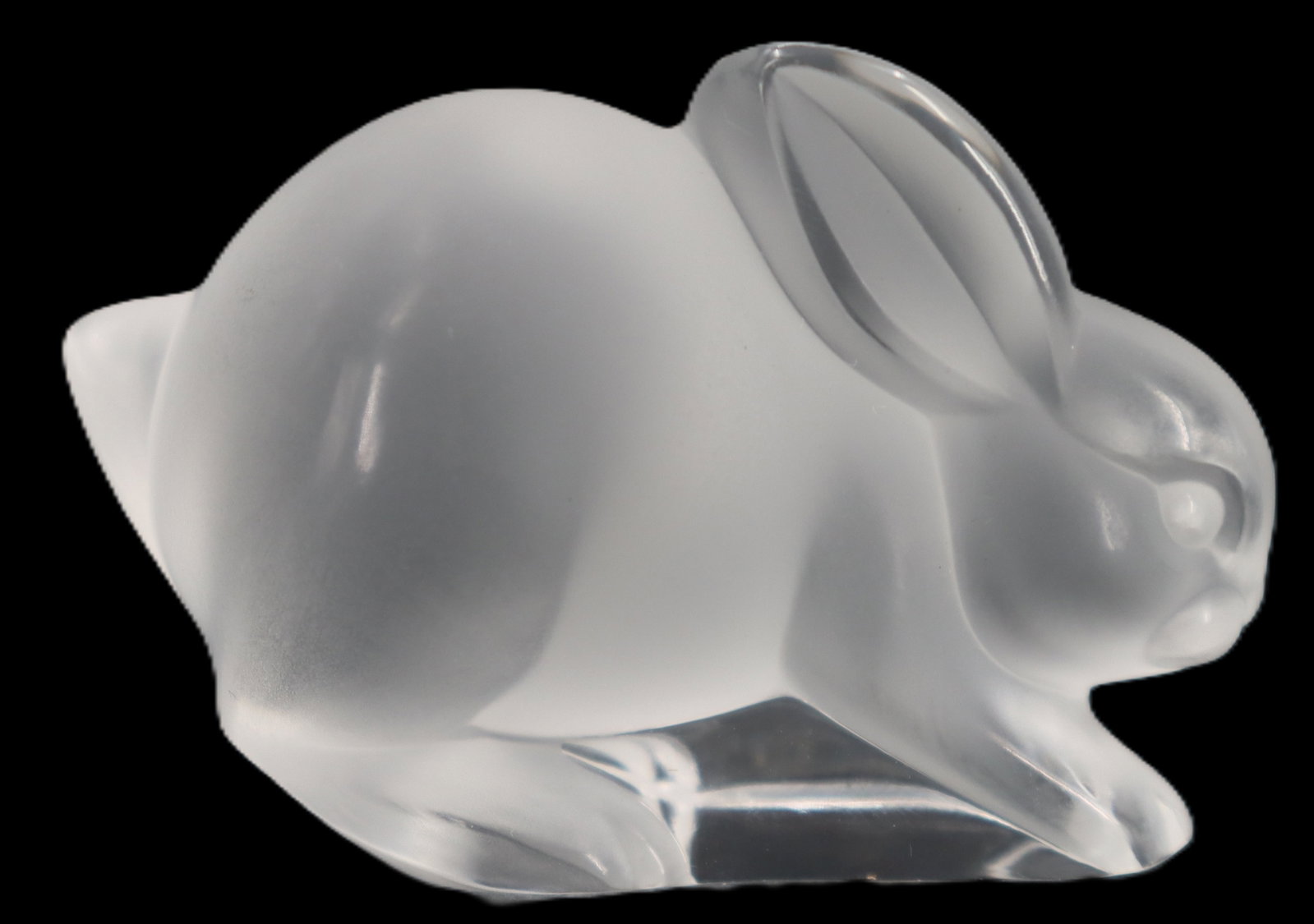 French Lalique Crystal "Lapin Debout" Bunny Figurine in Original Box: French Lalique Crystal "Lapin Debout" Bunny Figurine in Original Box. The chonky hopper is marked on the underside. Box gives name on a label and comes with original pamphlet. Size:&nb