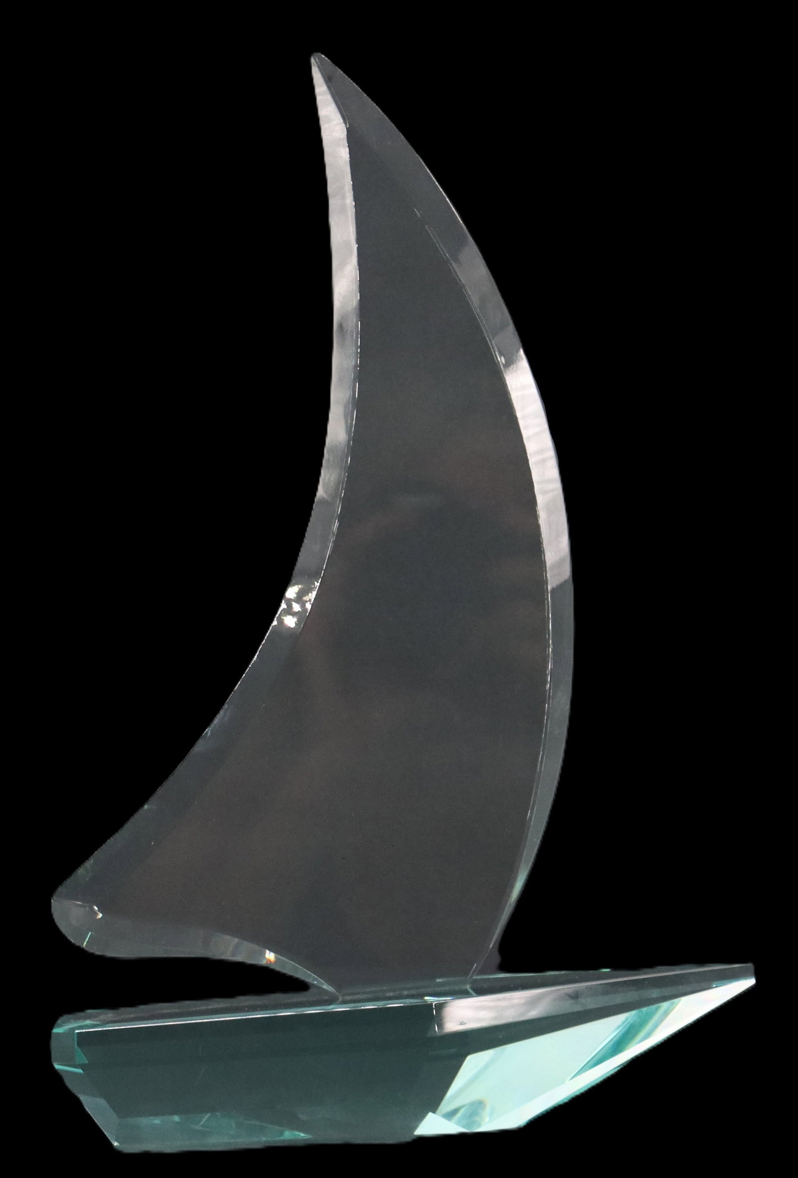 Green Crystal Sailboat Sculpture: Green Crystal Sailboat Sculpture. Size: 12 3/8 x 8 x 2 5/8 in. 