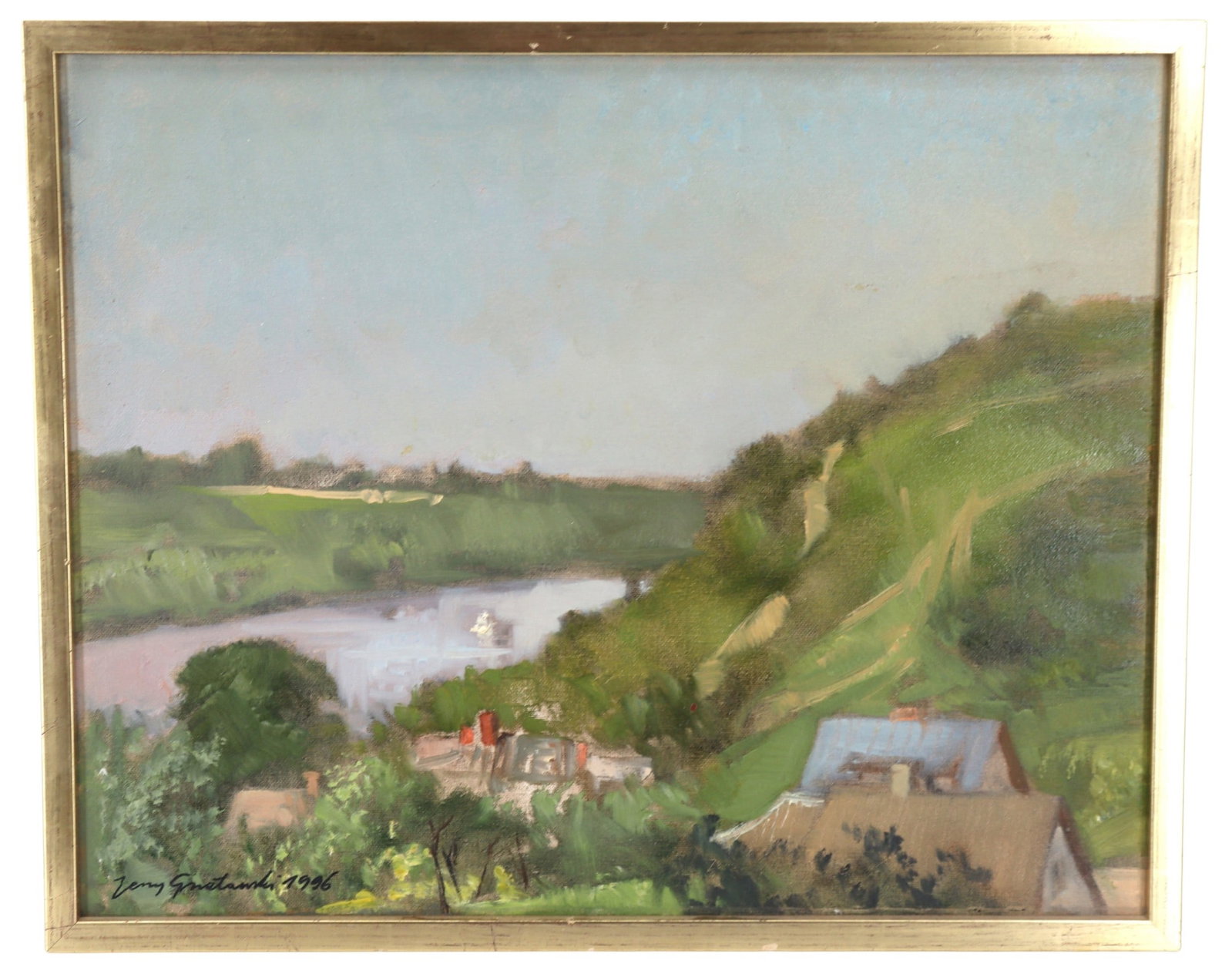 Jerzy Gnatowski (1928-2012) Polish, Oil on Canvas River Landscape: Jerzy Gnatowski (1928-2012) Polish, Oil on Canvas River Landscape. Signed and dated 1996 lower left. Jerzy Gnatowski was a Polish artist born in 1928 in Lomza. He studied at the Faculty of Fine Arts