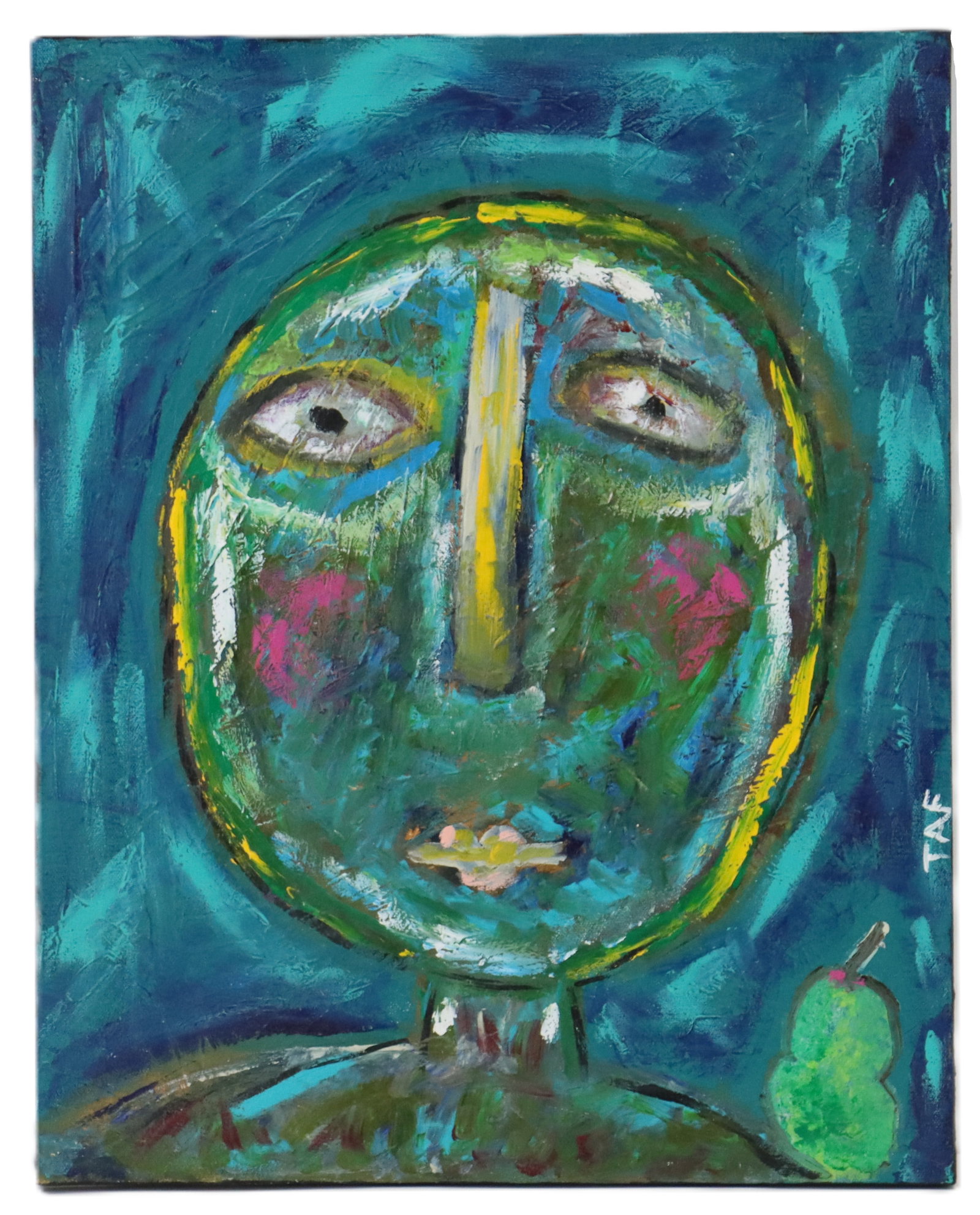 Tracey Ann Finley (Born 1965) American, "Lady With Pear" Abstract Acrylic on Canvas (1 of 10)