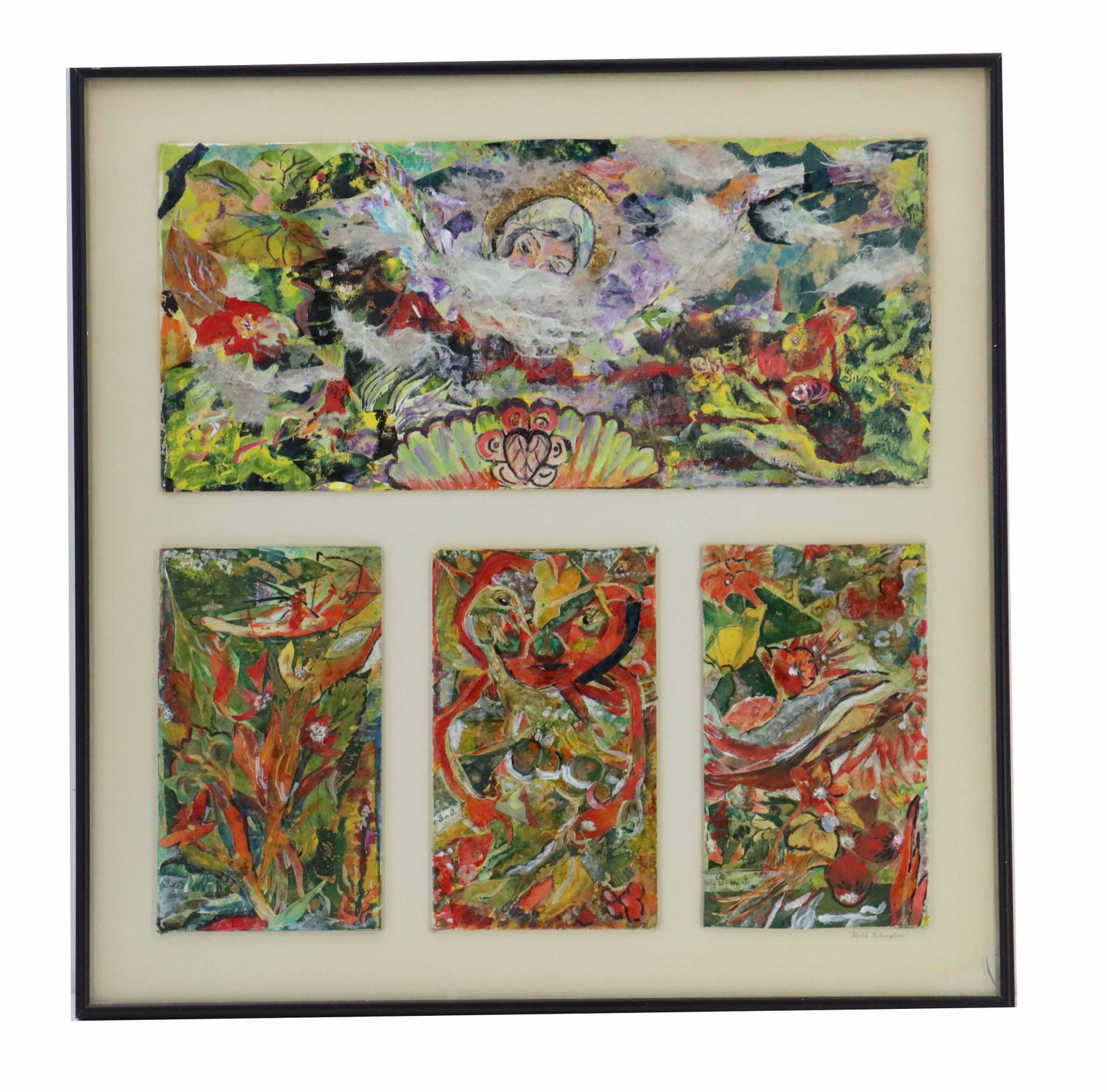 Susan von Gries (21st Century) American, Four Panel Mixed Media Abstract Expressionist "World (1 of 12)