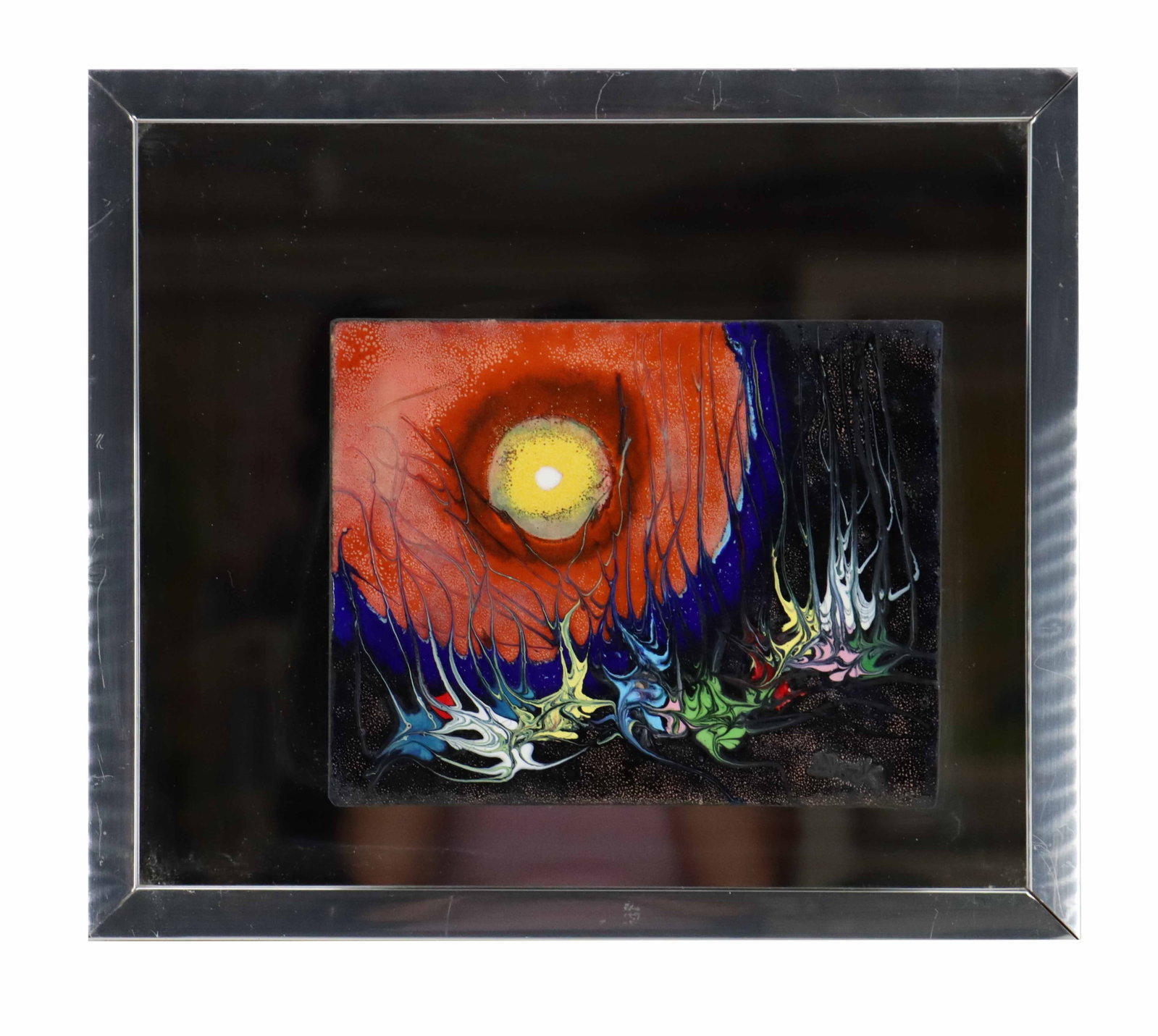 Signed Brock Mid-Century Modern Enamel On Copper Abstract Expressionist Mounted to Mirror (1 of 8)