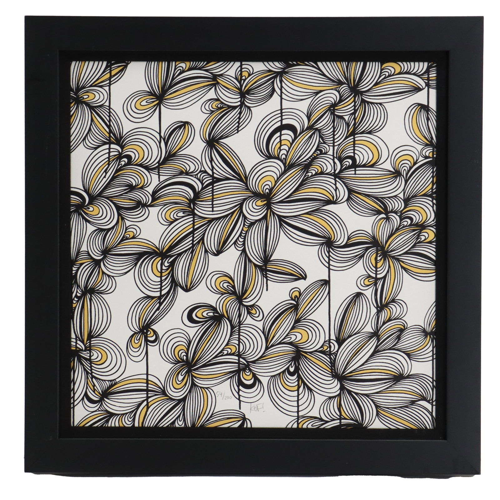 Simon Rohlen/KEF! (Born 1989) German, Original Signed Color Screen Print: Simon Röhlen/KEF! (Born 1989) German, Original Signed Color Screen Print. Title: "Water Light #7." Displays his signature swirling floral patterns with a splash of yellow. Signed a