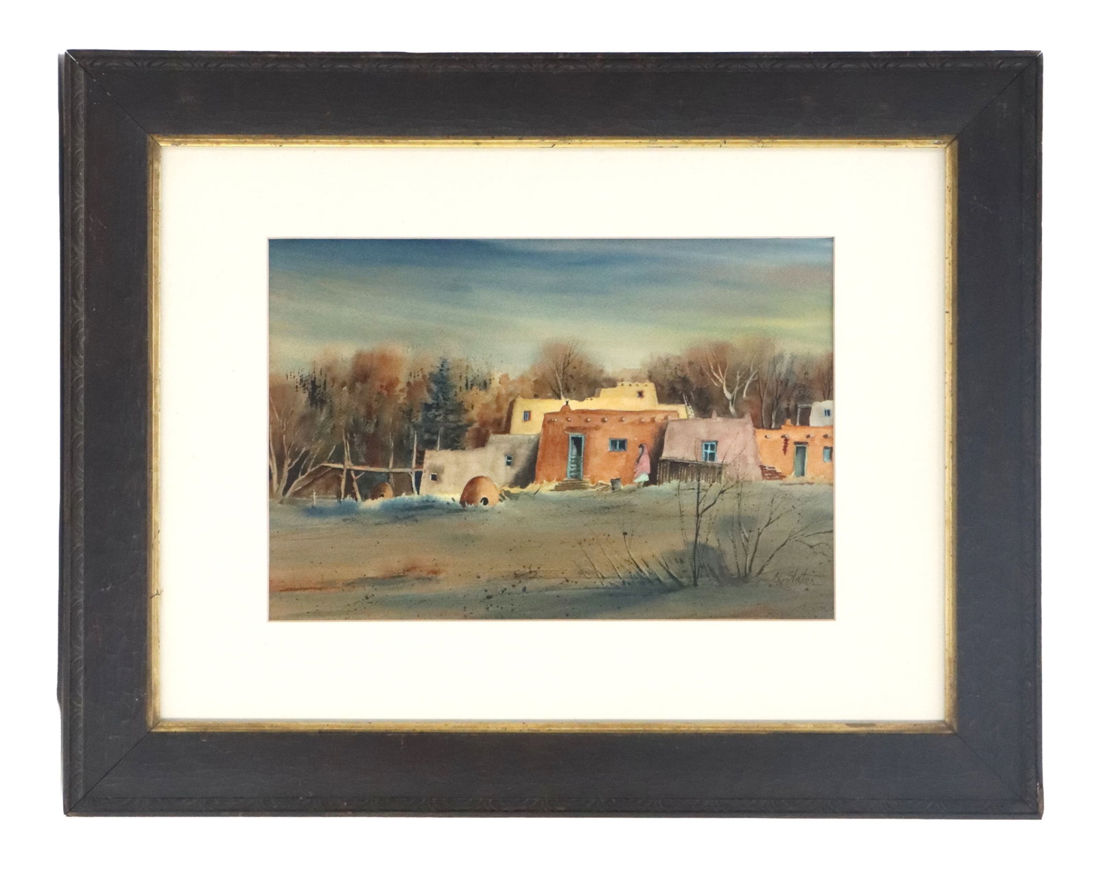Naomi Slater (1940-2024) American, Watercolor: Naomi Slater (1940-2024) American, Watercolor. Slater was active in New Mexico, especially Taos, Santa Fe and Alburquerque. Overall Size: 19 1/4 x 23 1/4 x 1 in. Sight Size: 9 x 13 1/4 in.