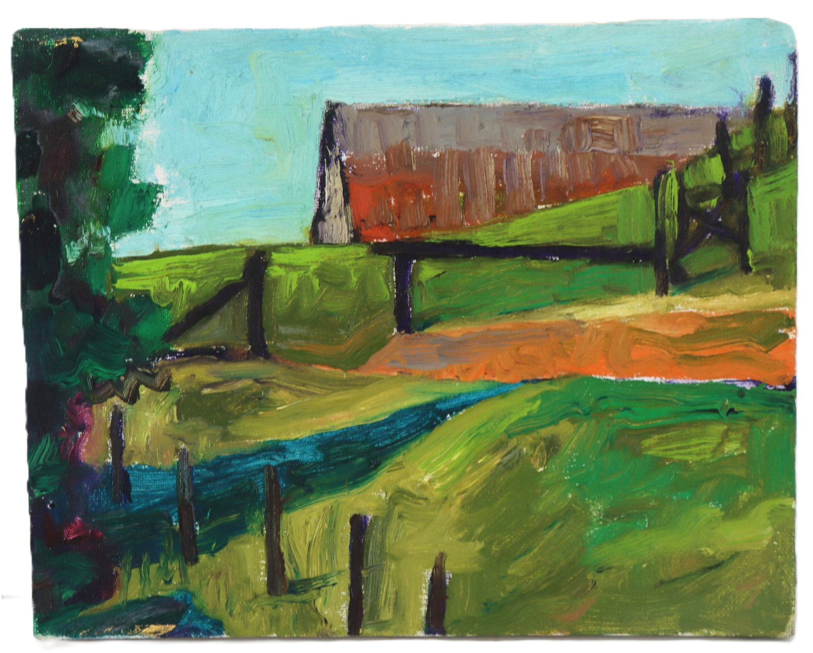 Lundy Siegriest (1925-1985) American, Oil on Canvas, "Barn & Fence Rails" (1 of 11)