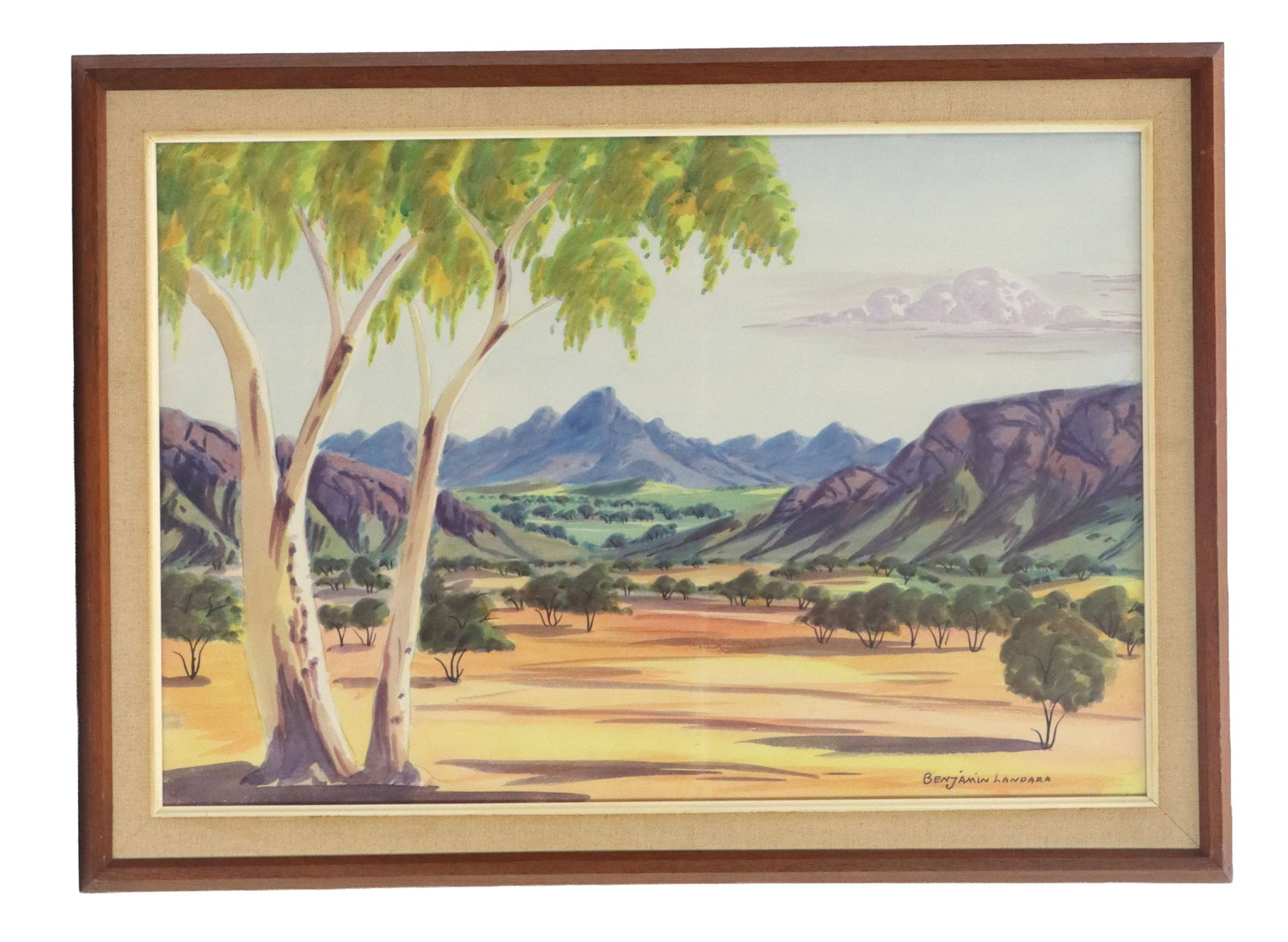 Benjamin Landara (1921-1985) Aboriginal Australian, Watercolor Landscape: Benjamin Landara (1921-1985) Aboriginal Australian, Watercolor Landscape. Signed lower right. Benjamin Landara (1921â€“1985) emerged as a foundational member of the renowned Hermannsburg