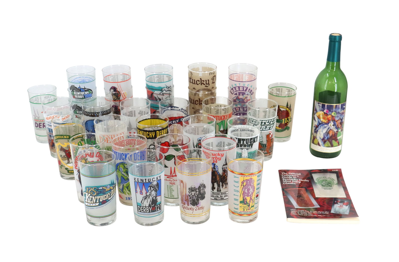 (33) Piece Kentucky Derby Mint Julep Glasses, Rum Bottle, and Collector's Guide (1 of 16)