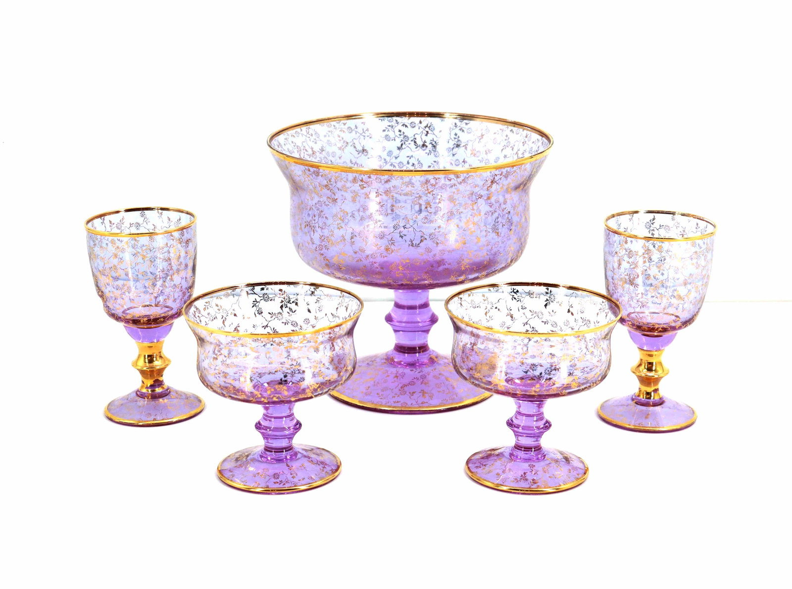 (5) Piece Italian Murano Vecchia Art Glass Gilt Foliage Pattern Serving Set (1 of 19)