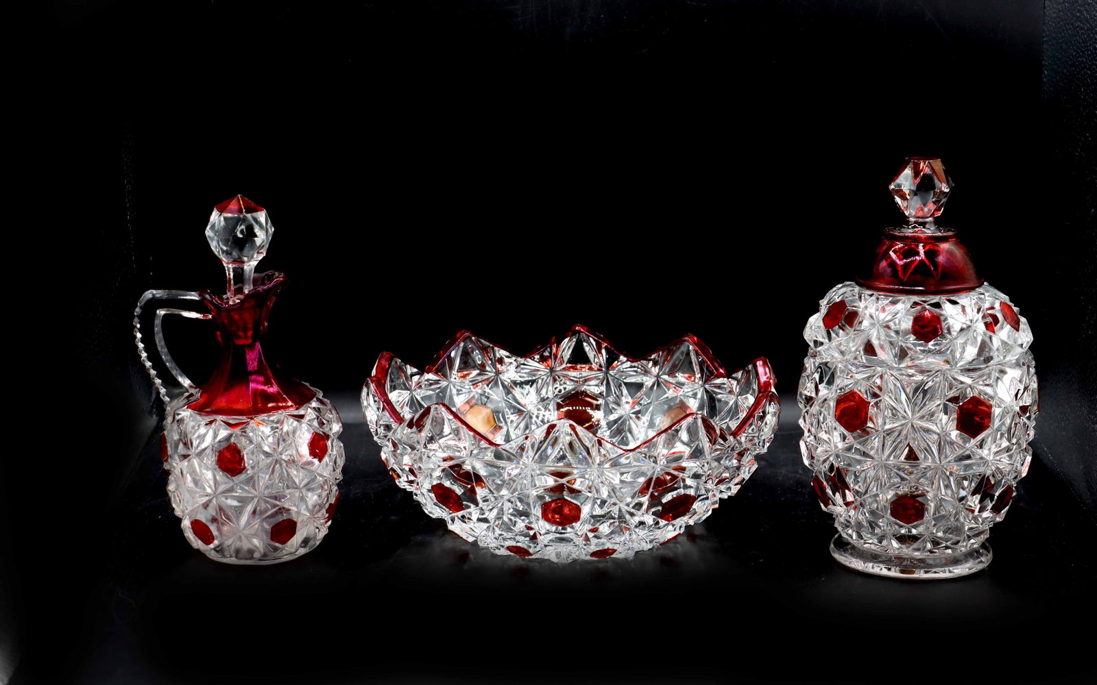 (3) Antique Crystal Glass Company Ruby-Stained "Big Button" Pieces (1 of 19)