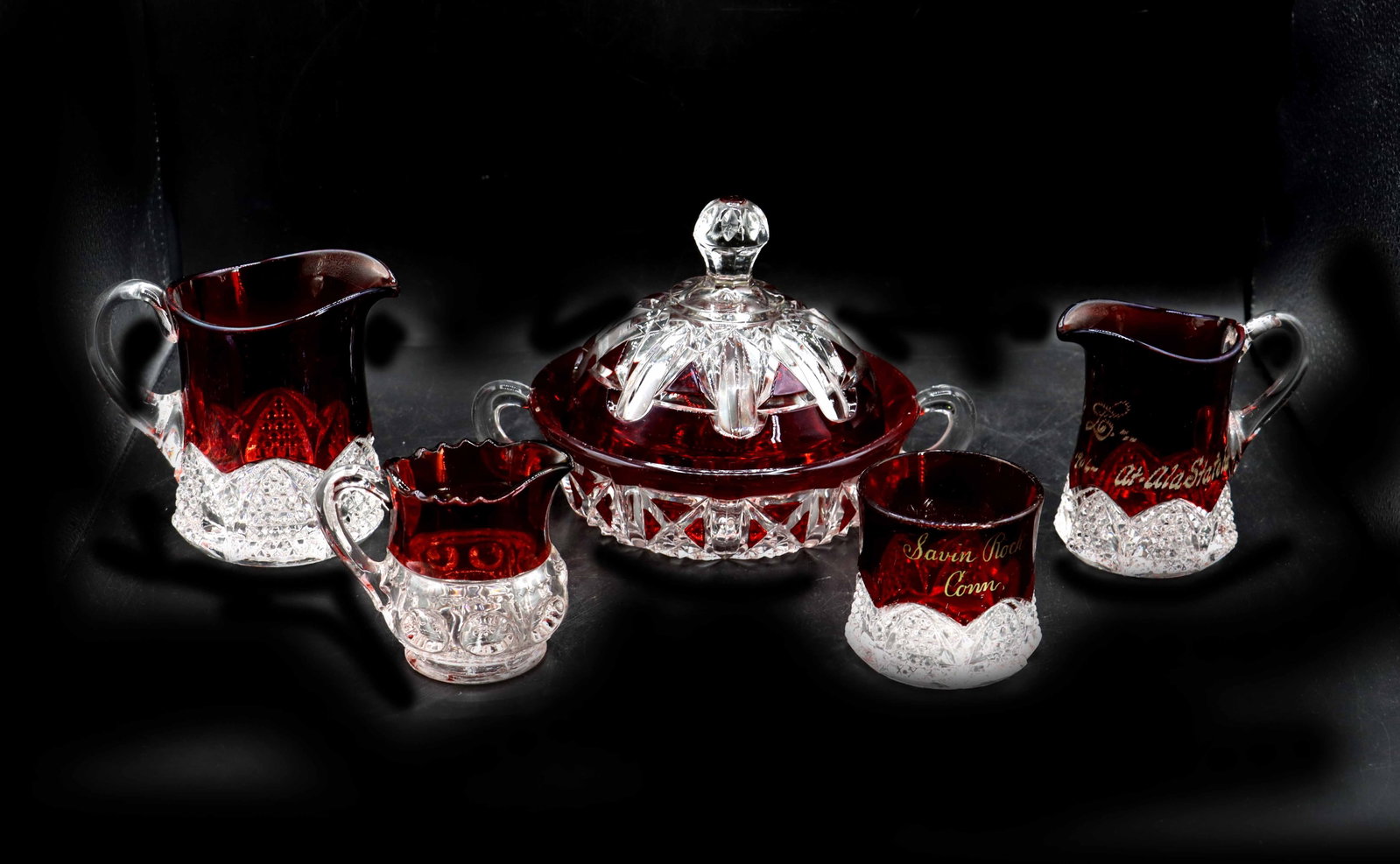 (5) Vintage Early American Pattern Glass Cut Crystal Ruby-Stained Objects (1 of 14)