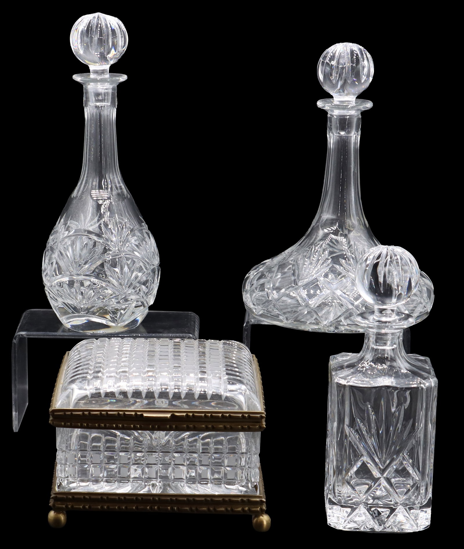 (3) Cut Crystal Decanters and (1) Box (1 of 13)