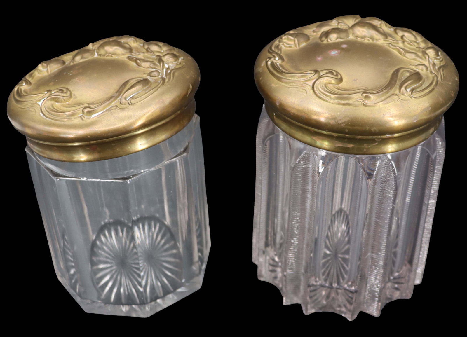 (2) Antique Art Nouveau Crystal Tobacco Humidors with Repousse Metal Lids (1 of 13)