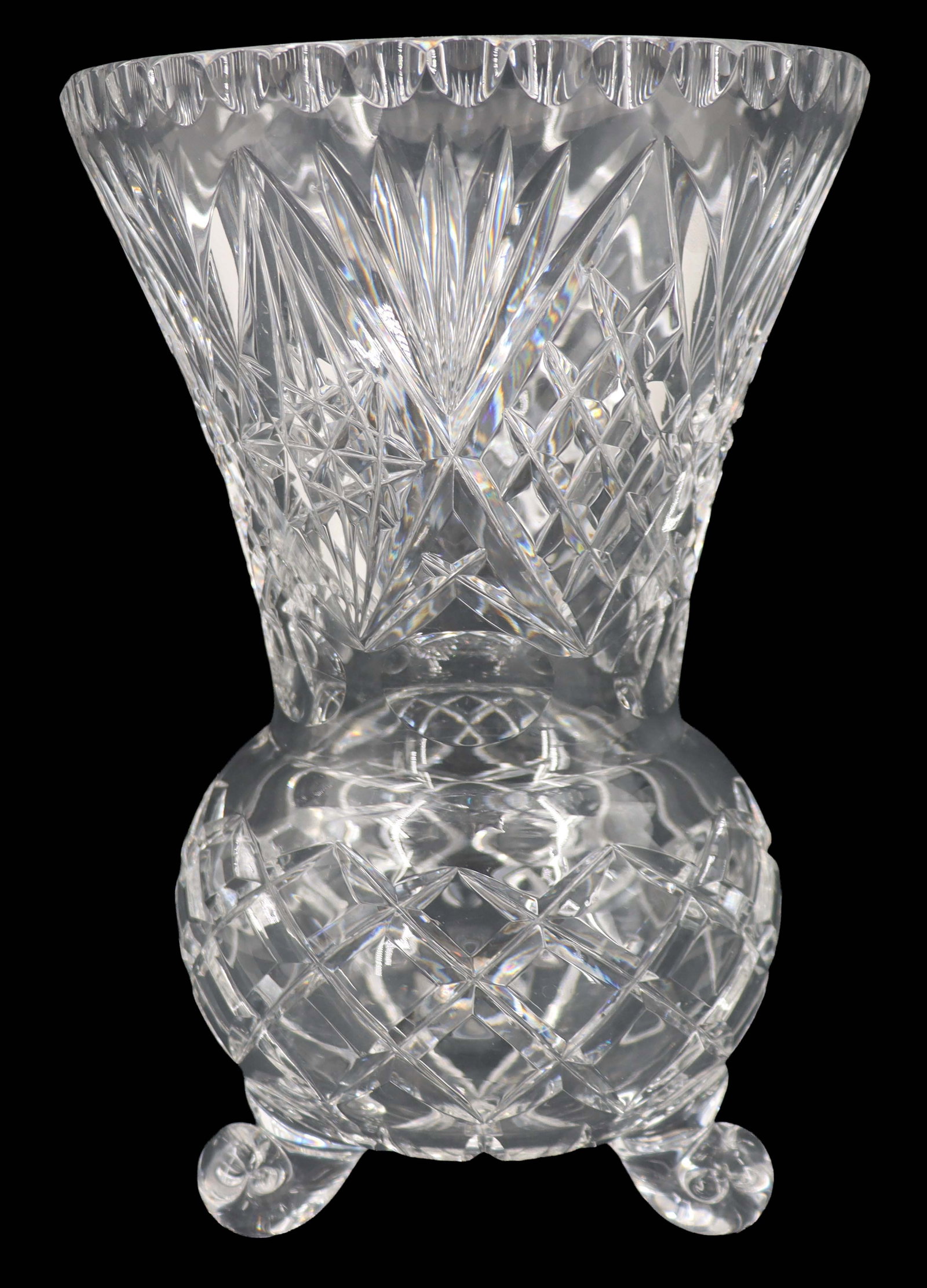 Vintage East German Lausitzer Glas Crystal Three Scroll-Footed Vase (1 of 13)
