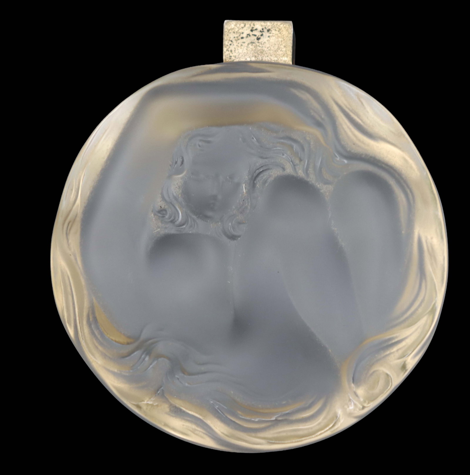 Lalique Frosted Crystal "Daphne" Nude Nymph Round Hinged Powder Box (1 of 8)