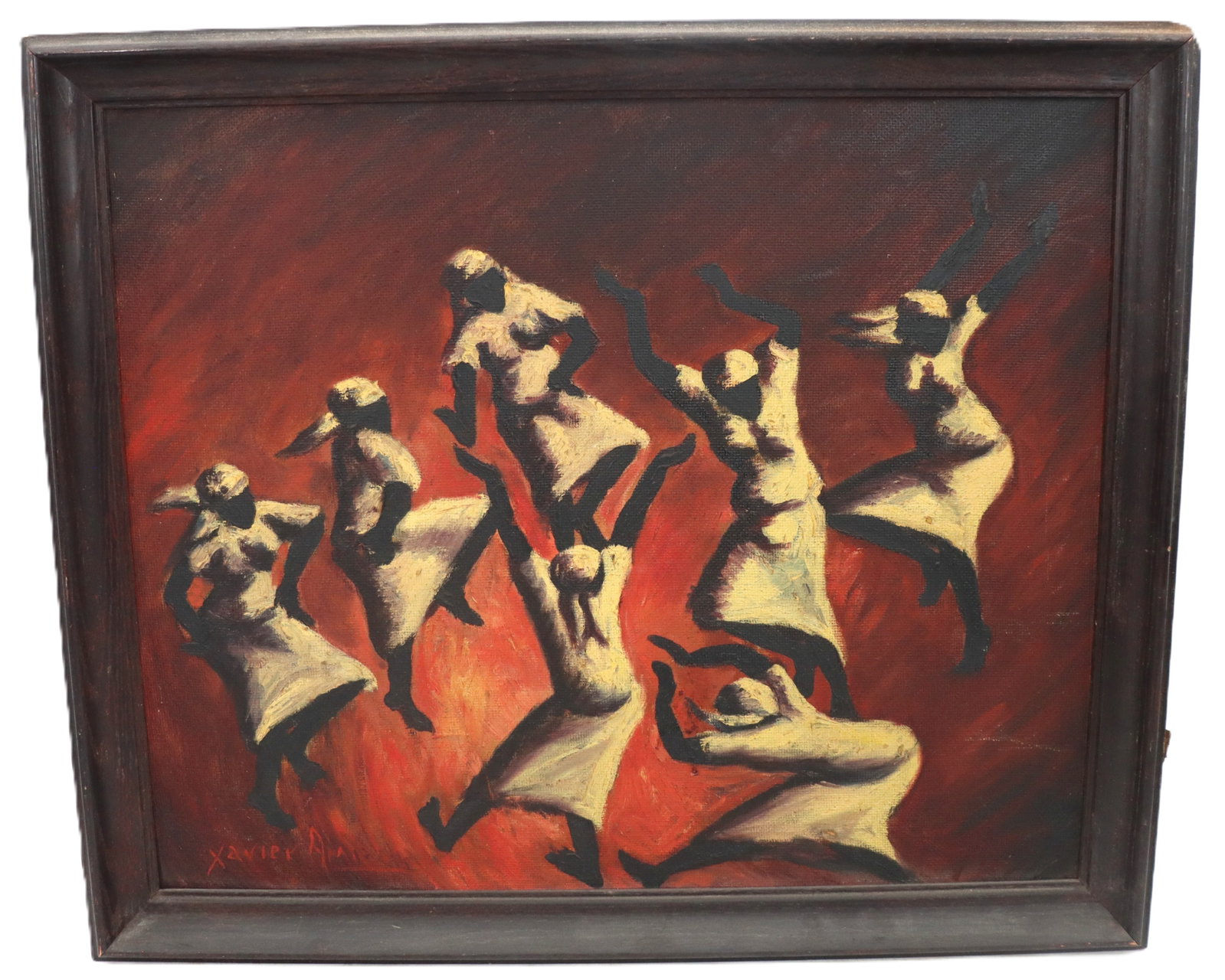 Xavier Amiam (1910-1969) Dominican, Oil on Canvas on Board, "Dancers": Xavier Amiam (1910-1969) Dominican, Oil on Canvas on Board, "Dancers". Signed lower left. Xavier Amiama was born in Santo Domingo in the Dominican Republic in 1910 and died in Haiti in 1969.