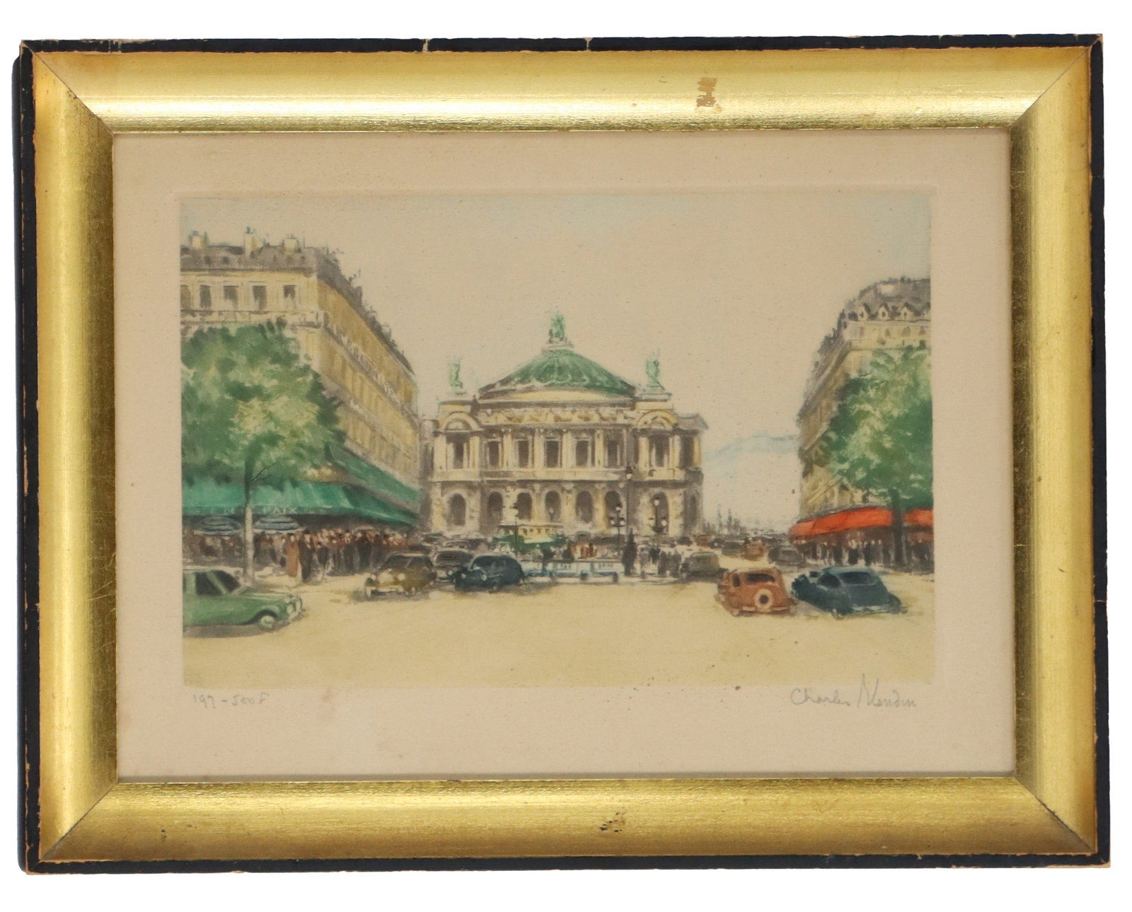 Charles Blondin (1912-1991) French, Color Lithograph City Scene of Paris: Charles Blondin (1912-1991) French, Color Lithograph City Scene of Paris. Mid-century watercolor or color etching of the Palais Garnier in Paris, signed by the artist Charles Blondin and numbered as p